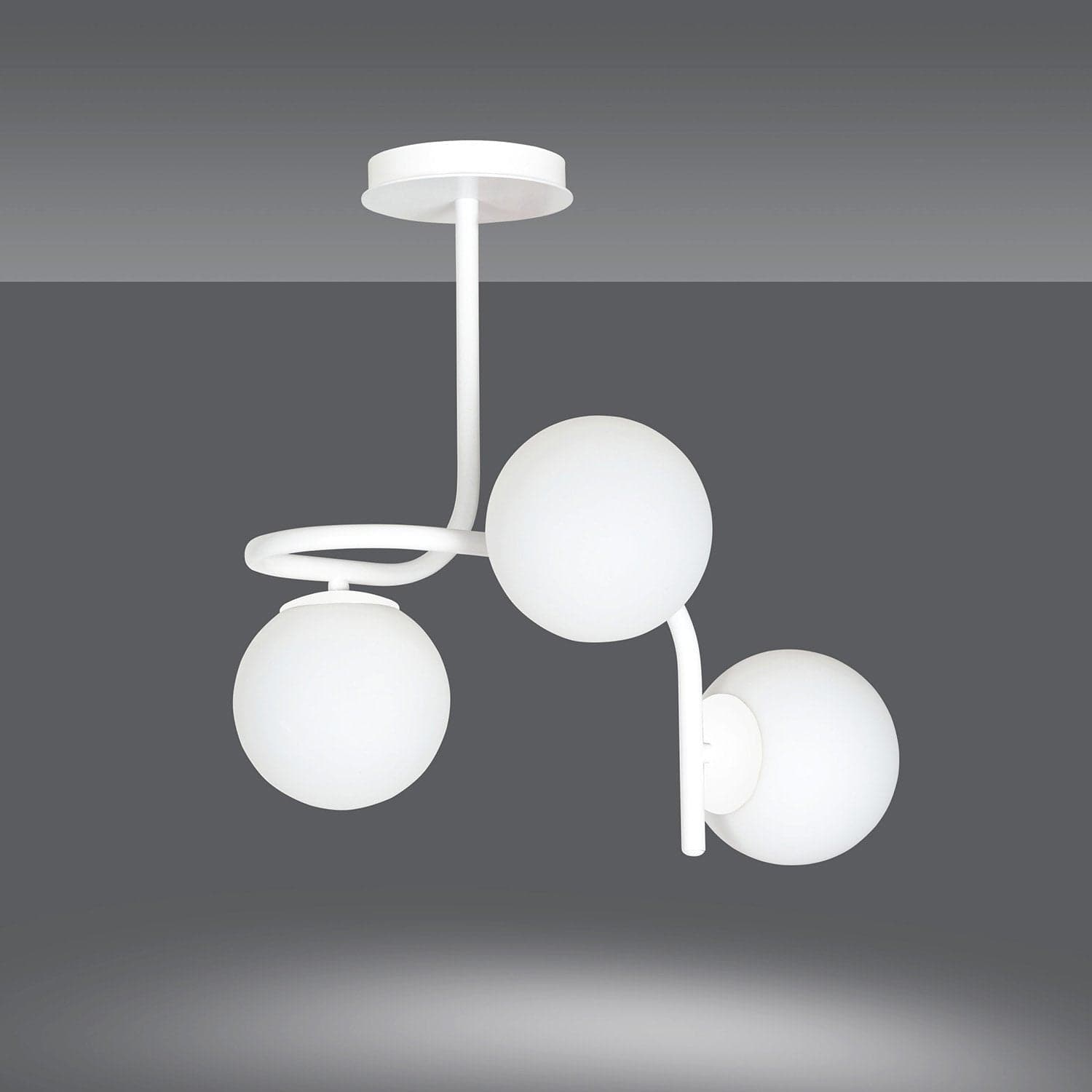 Lampadario 3 Luci Kalf In Acciaio Bianco A Bracci E Sfere In Vetro Opalino in Lampade a sospensione LuceArt - Montecorvino Pugliano, commercioVirtuoso.it