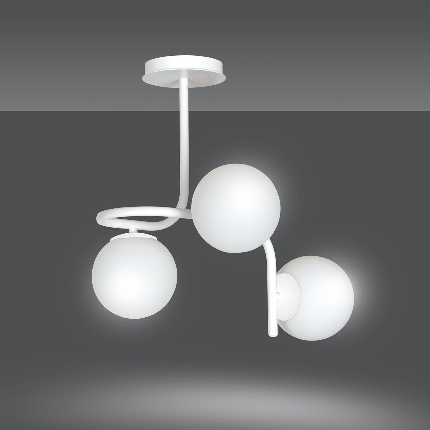 Lampadario 3 Luci Kalf In Acciaio Bianco A Bracci E Sfere In Vetro Opalino in Lampade a sospensione LuceArt - Montecorvino Pugliano, commercioVirtuoso.it