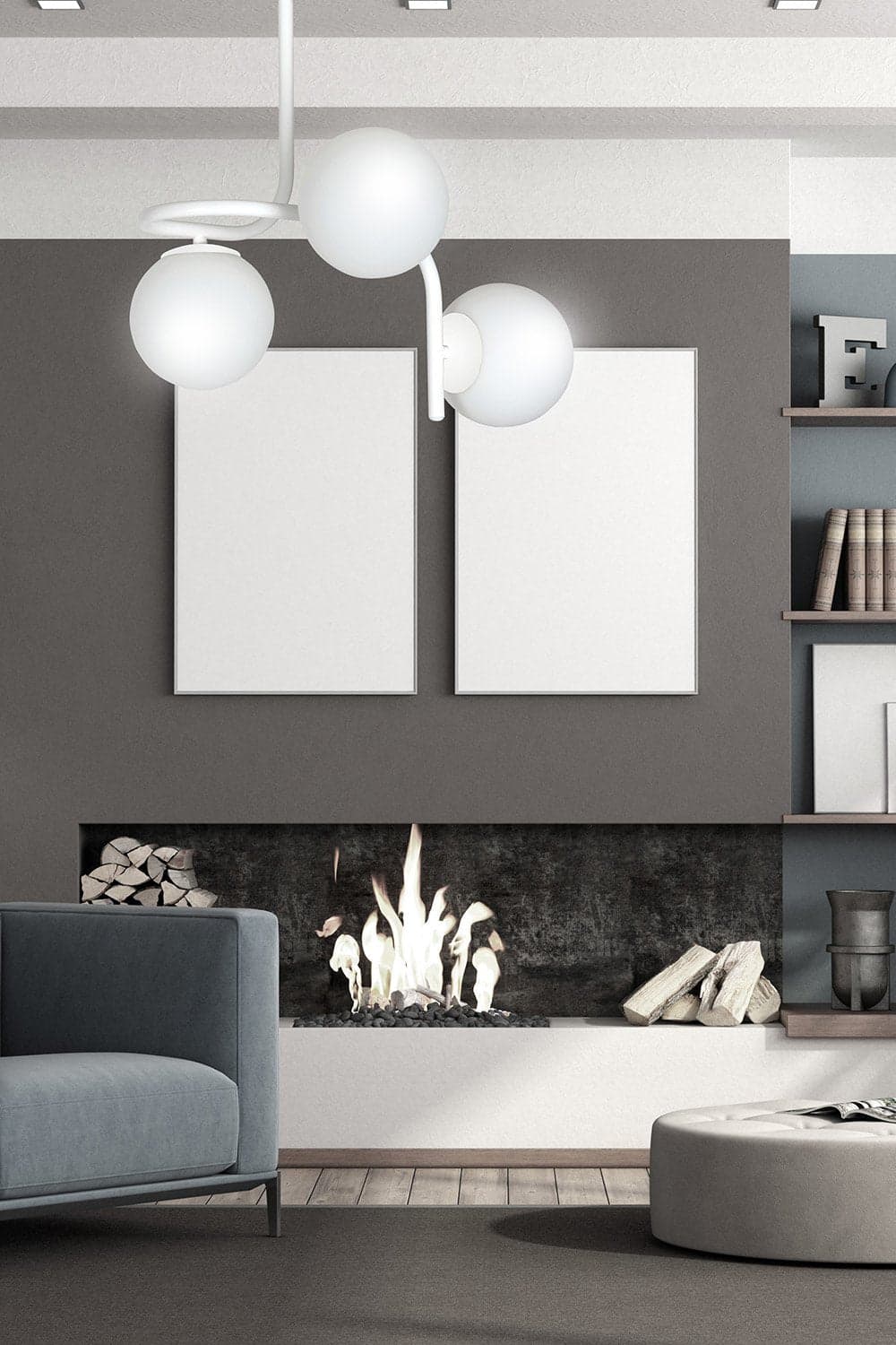 Lampadario 3 Luci Kalf In Acciaio Bianco A Bracci E Sfere In Vetro Opalino in Lampade a sospensione LuceArt - Montecorvino Pugliano, commercioVirtuoso.it