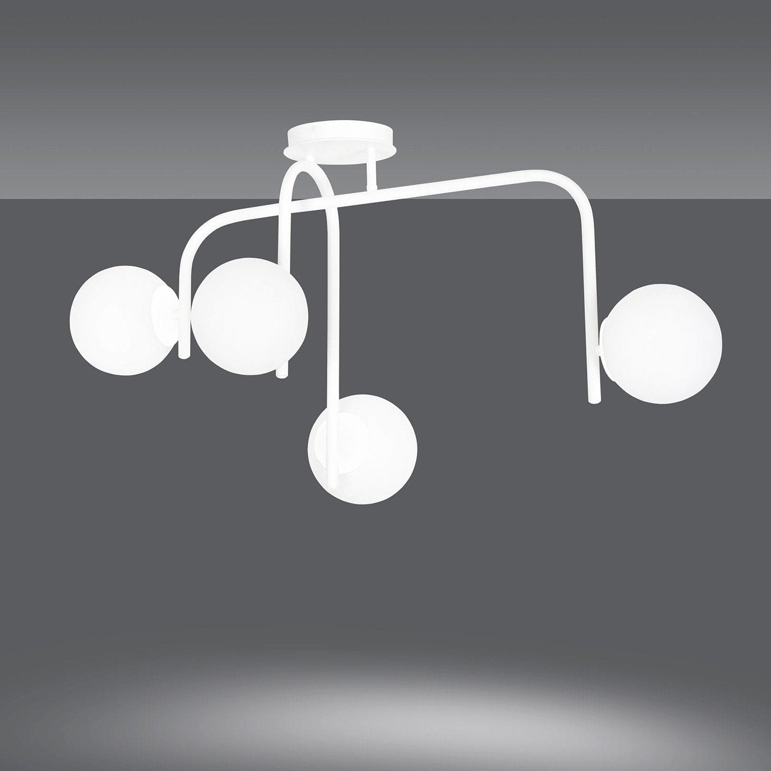 Lampadario 4 Luci Kalf In Acciaio Bianco A Bracci E Sfere In Vetro Opalino in Lampade a sospensione LuceArt - Montecorvino Pugliano, commercioVirtuoso.it
