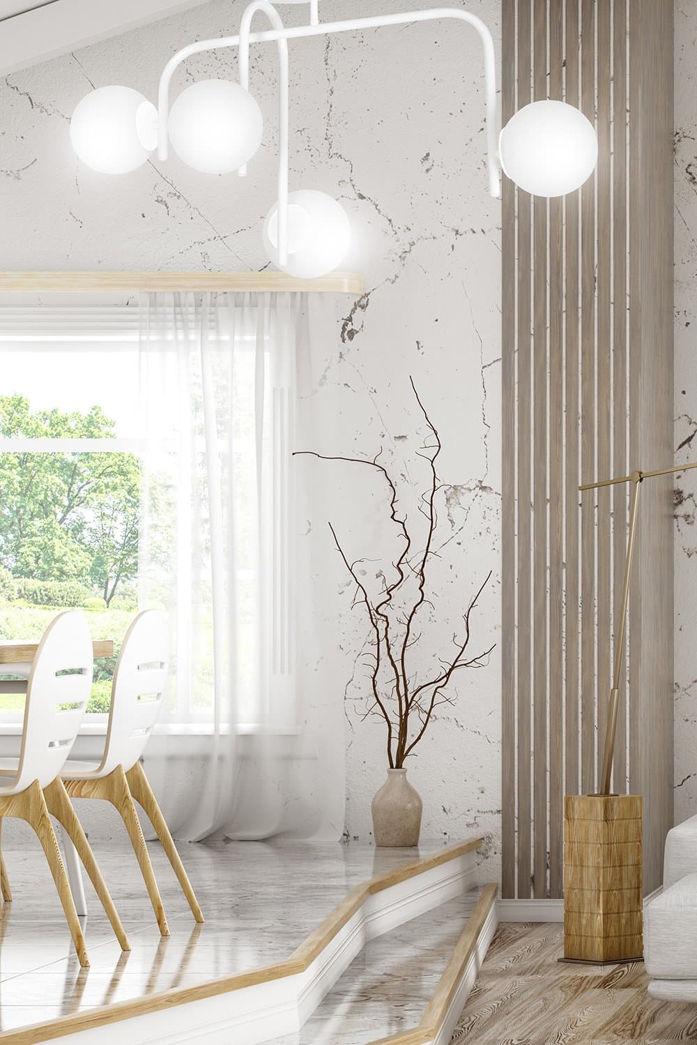 Lampadario 4 Luci Kalf In Acciaio Bianco A Bracci E Sfere In Vetro Opalino in Lampade a sospensione LuceArt - Montecorvino Pugliano, commercioVirtuoso.it