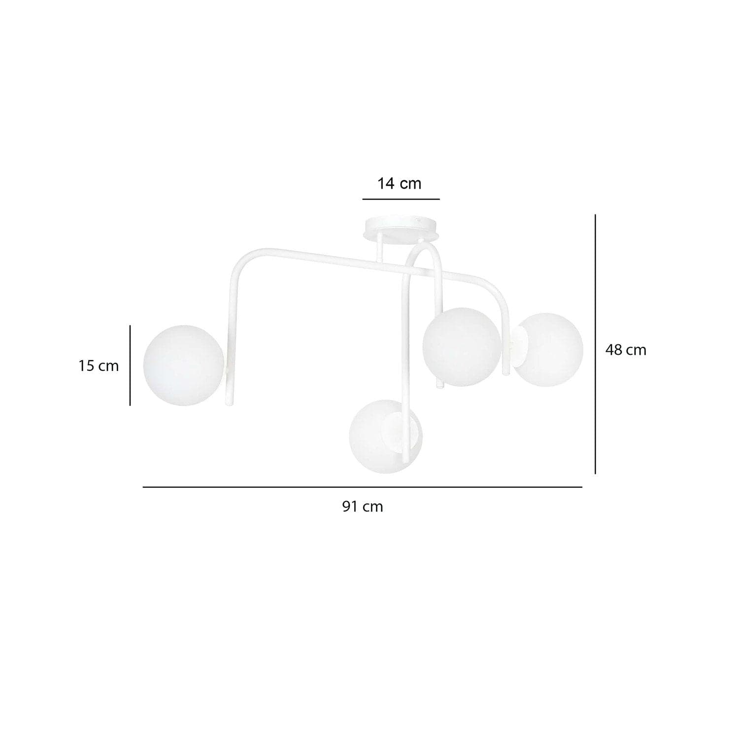 Lampadario 4 Luci Kalf In Acciaio Bianco A Bracci E Sfere In Vetro Opalino in Lampade a sospensione LuceArt - Montecorvino Pugliano, commercioVirtuoso.it