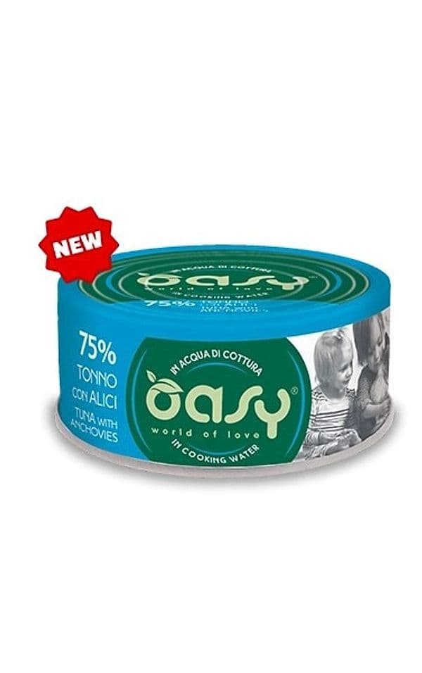 Oasy Adult Gatti More Love Tonno con Alici in Acqua di Cottura Scatoletta 70gr