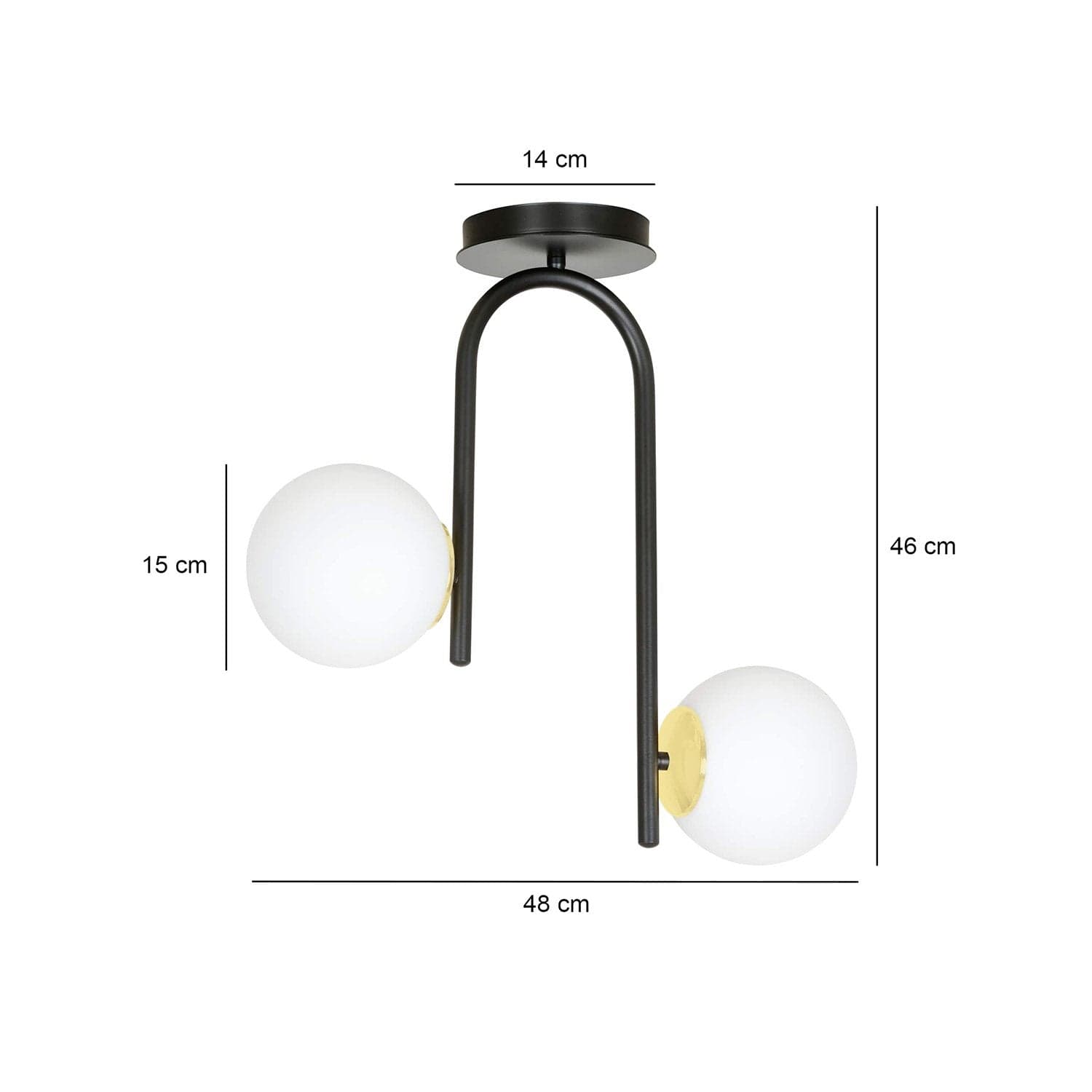 Lampadario 2 Luci Kalf In Acciaio Nero A Bracci E Sfere In Vetro Opalino E Oro in Lampadari LuceArt - Montecorvino Pugliano, commercioVirtuoso.it