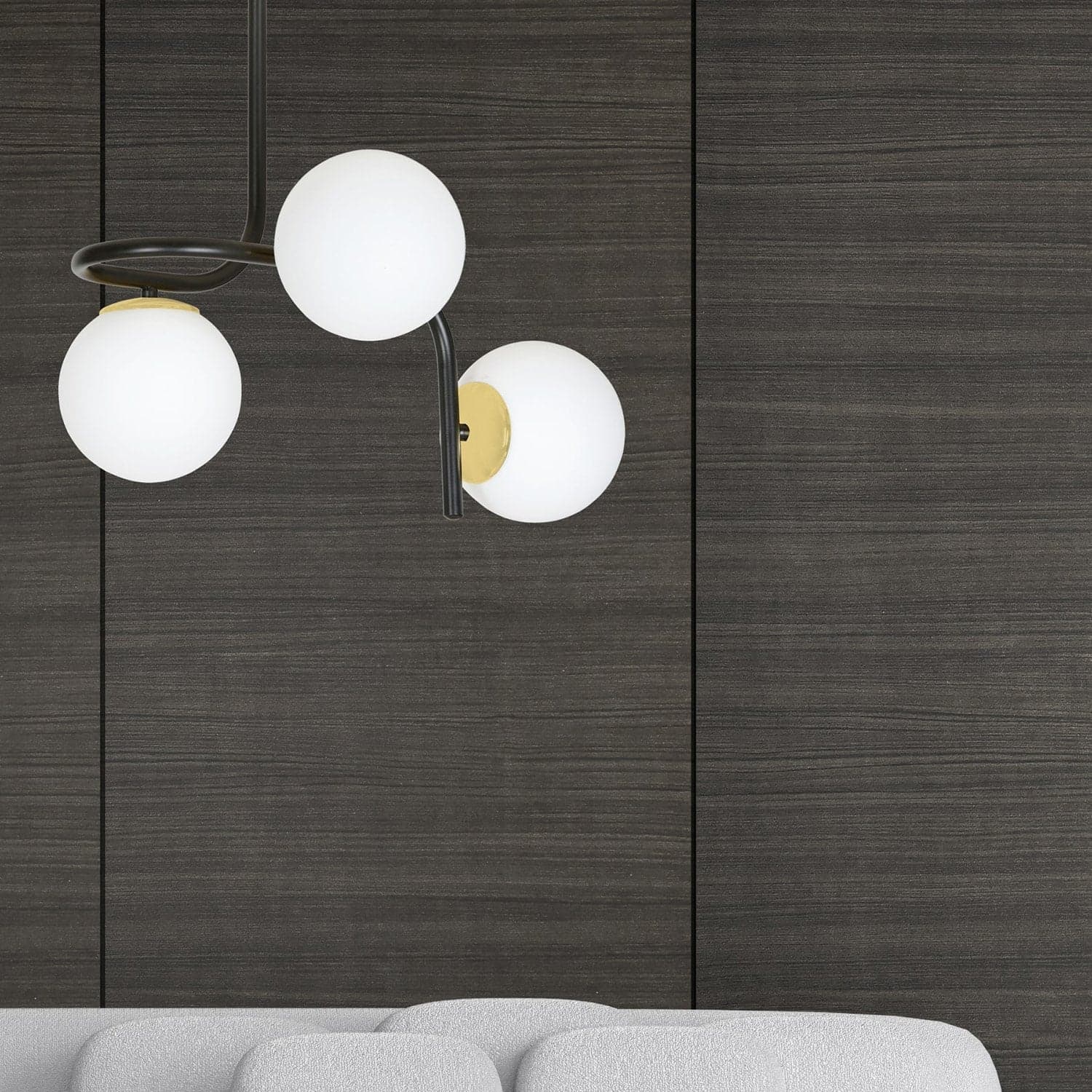 Lampadario 3 Luci Kalf In Acciaio Nero A Bracci E Sfere In Vetro Opalino E Oro in Lampade a sospensione LuceArt - Montecorvino Pugliano, commercioVirtuoso.it