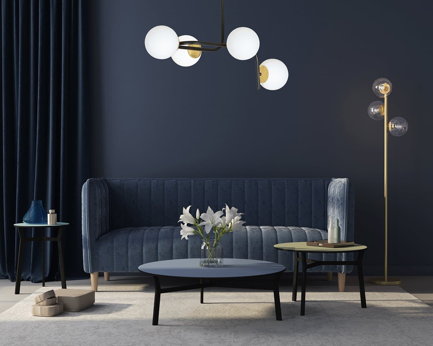 Lampadario 4 Luci Kalf Acciaio Nero A Bracci Curvi E Sfere Vetro Opalino E Oro in Lampade a sospensione LuceArt - Montecorvino Pugliano, commercioVirtuoso.it