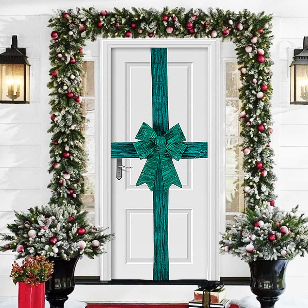Fiocco Natalizio Verde Fuoriporta Decorazione di Natale 49x52cm Addobbo da Porta