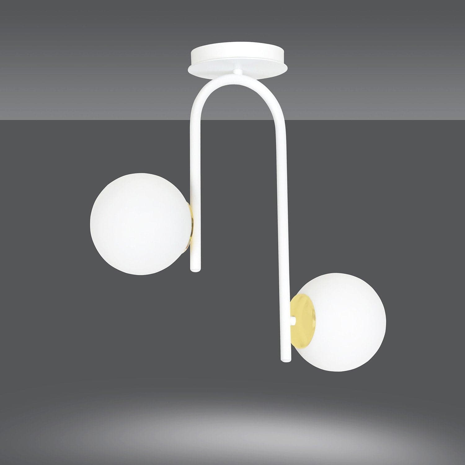 Lampadario 2 Luci Kalf In Acciaio Bianco A Bracci E Sfere In Vetro Opalino E Oro in Lampade a sospensione LuceArt - Montecorvino Pugliano, commercioVirtuoso.it