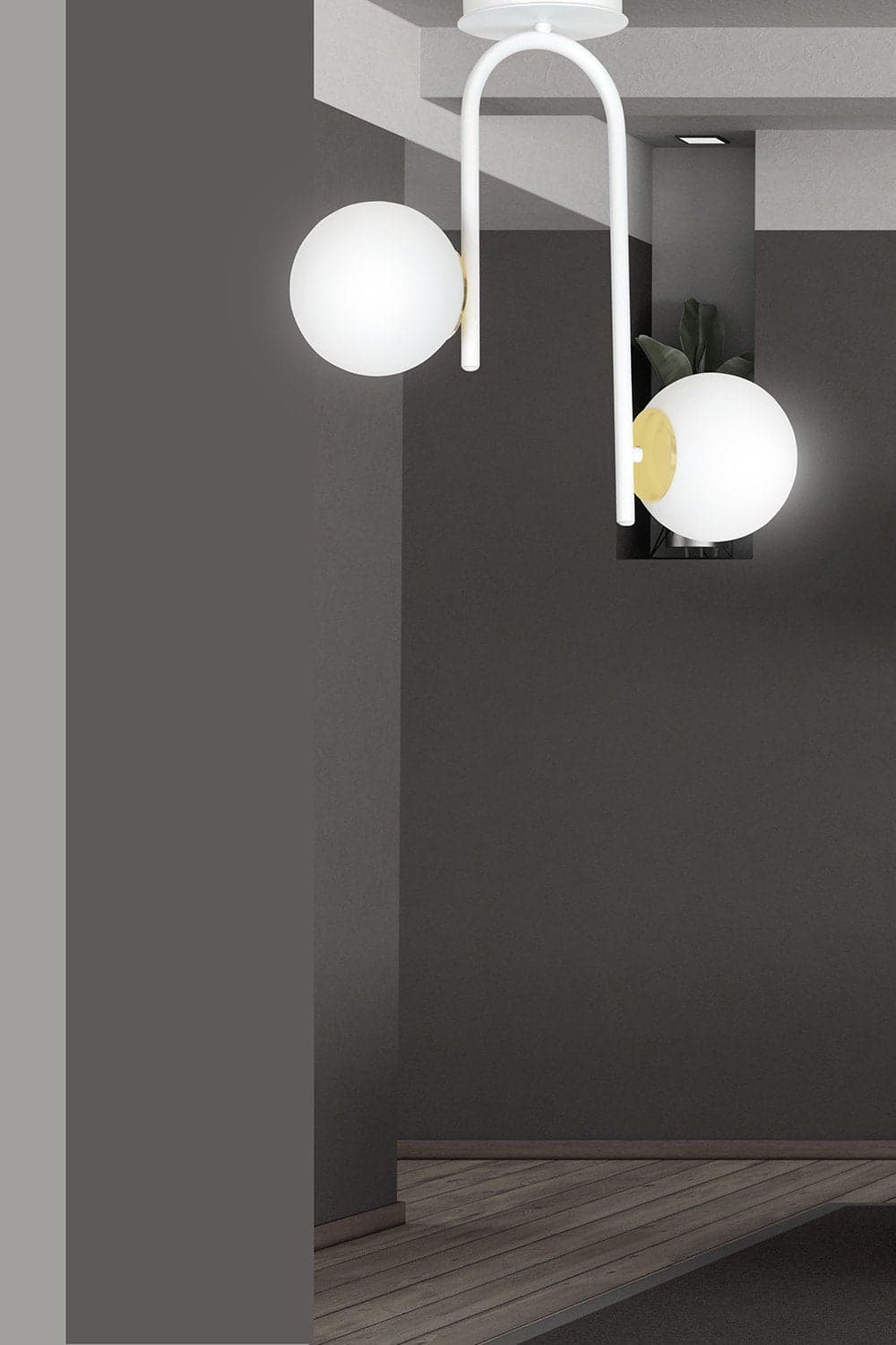 Lampadario 2 Luci Kalf In Acciaio Bianco A Bracci E Sfere In Vetro Opalino E Oro in Lampade a sospensione LuceArt - Montecorvino Pugliano, commercioVirtuoso.it