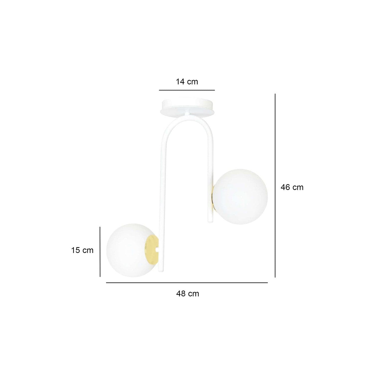 Lampadario 2 Luci Kalf In Acciaio Bianco A Bracci E Sfere In Vetro Opalino E Oro in Lampade a sospensione LuceArt - Montecorvino Pugliano, commercioVirtuoso.it