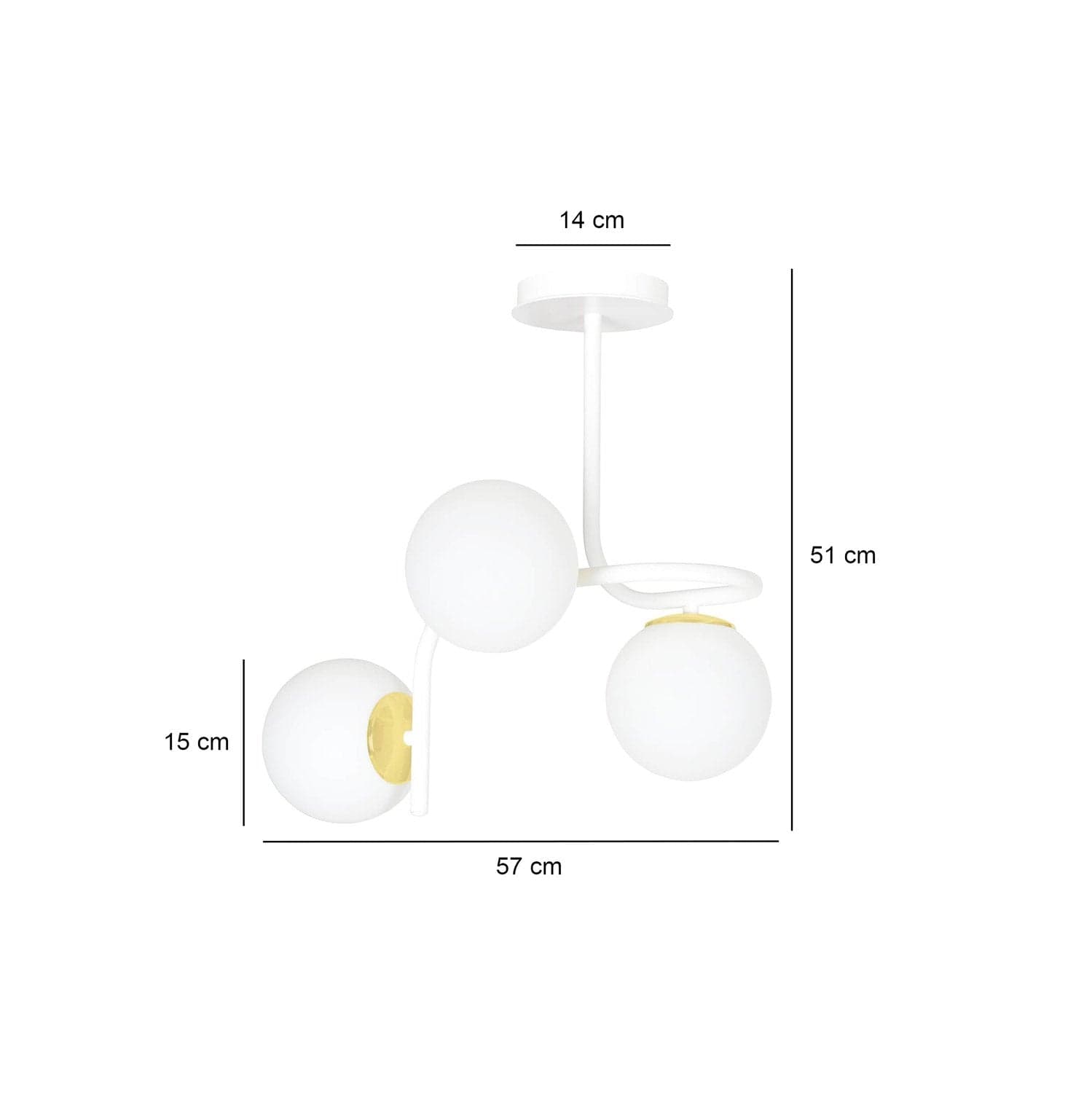 Lampadario 3 Luci Kalf In Acciaio Bianco A Bracci E Sfere In Vetro Opalino E Oro in Lampadari LuceArt - Montecorvino Pugliano, commercioVirtuoso.it