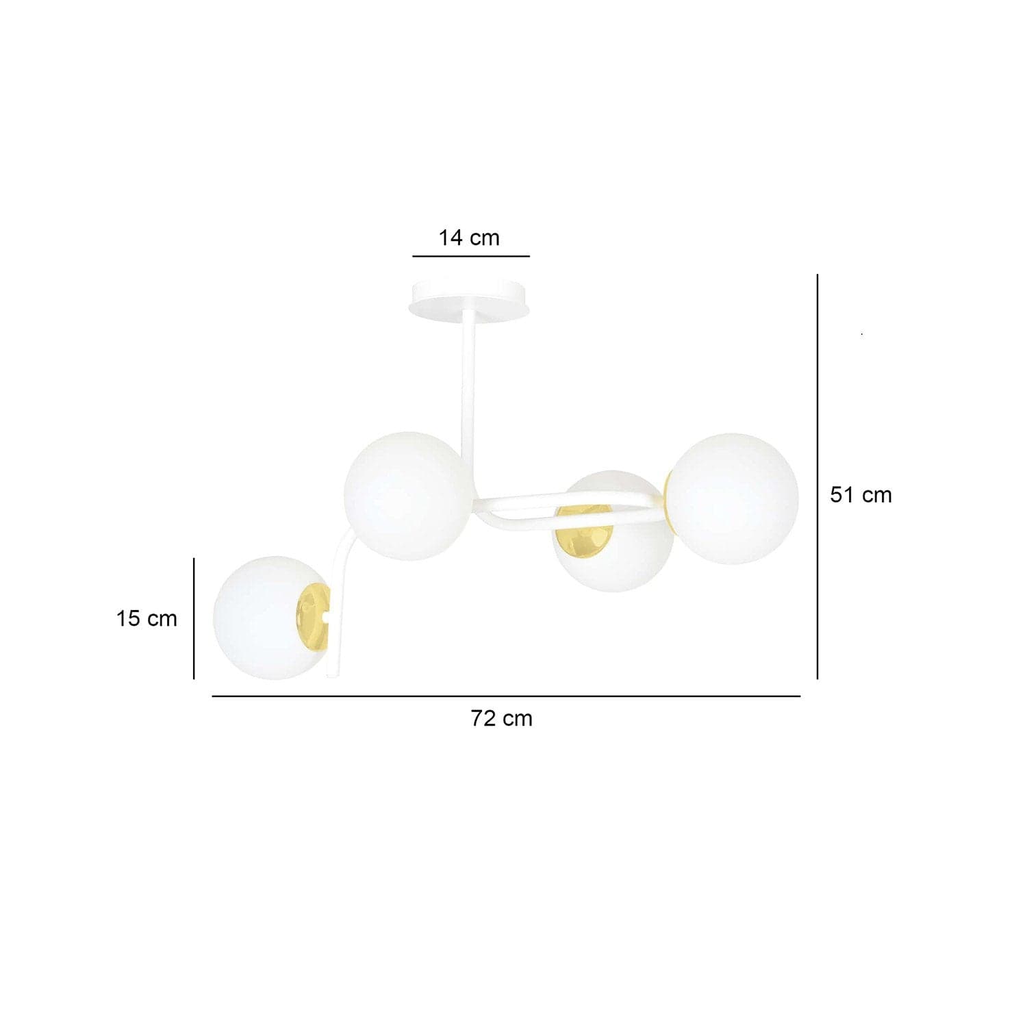 Lampadario 4 Luci Kalf Acciaio Bianco A Bracci Curvi E Sfere Vetro Opalino E Oro in Lampade a sospensione LuceArt - Montecorvino Pugliano, commercioVirtuoso.it