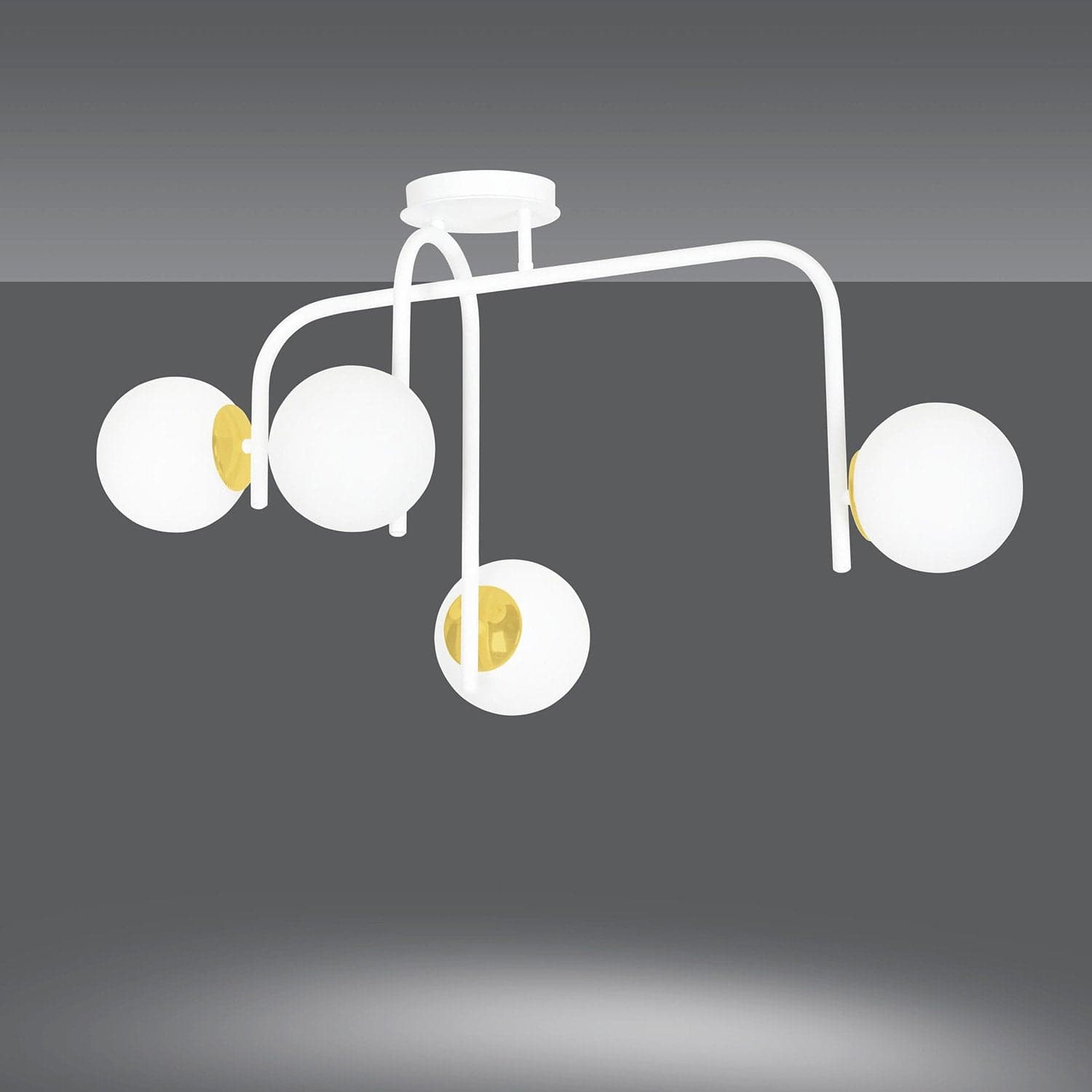 Lampadario 4 Luci Kalf In Acciaio Bianco A Bracci E Sfere In Vetro Opalino E Oro in Lampade a sospensione LuceArt - Montecorvino Pugliano, commercioVirtuoso.it