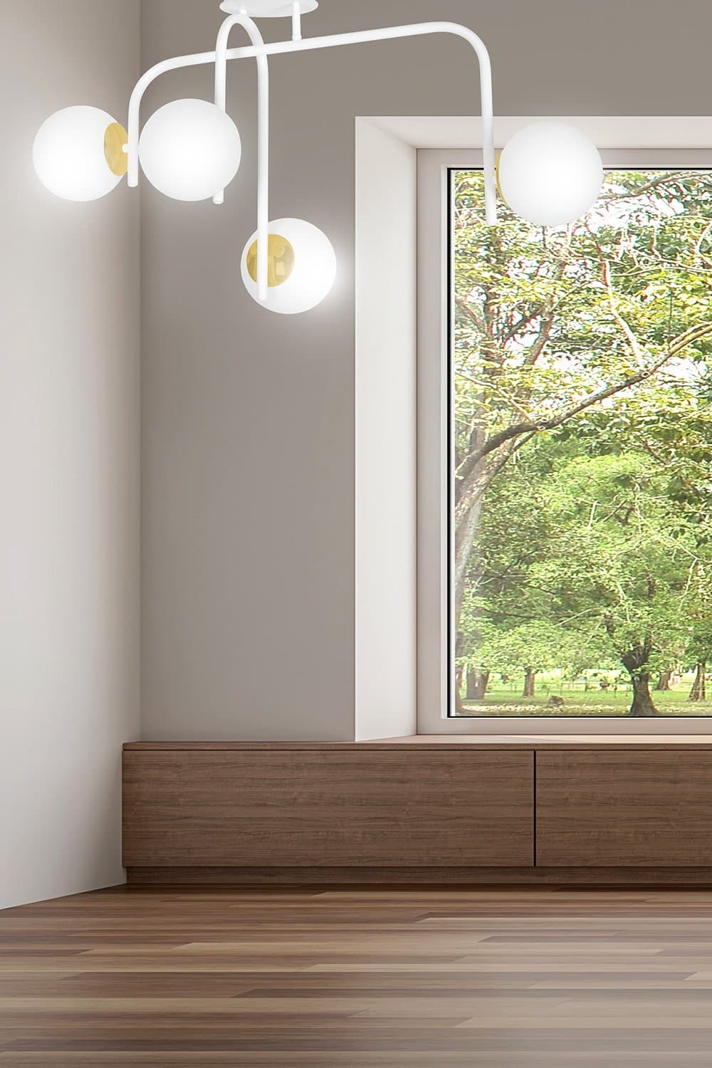 Lampadario 4 Luci Kalf In Acciaio Bianco A Bracci E Sfere In Vetro Opalino E Oro in Lampade a sospensione LuceArt - Montecorvino Pugliano, commercioVirtuoso.it