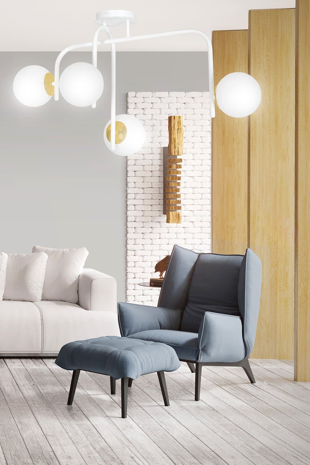 Lampadario 4 Luci Kalf In Acciaio Bianco A Bracci E Sfere In Vetro Opalino E Oro in Lampade a sospensione LuceArt - Montecorvino Pugliano, commercioVirtuoso.it