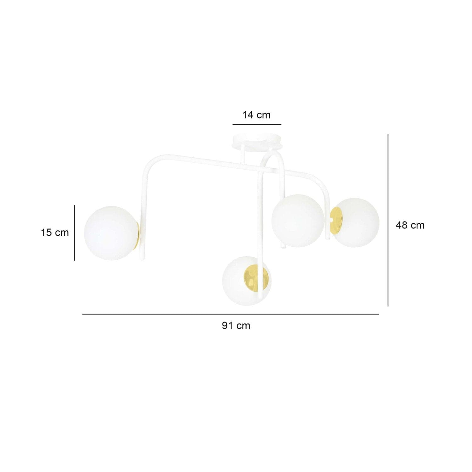 Lampadario 4 Luci Kalf In Acciaio Bianco A Bracci E Sfere In Vetro Opalino E Oro in Lampade a sospensione LuceArt - Montecorvino Pugliano, commercioVirtuoso.it