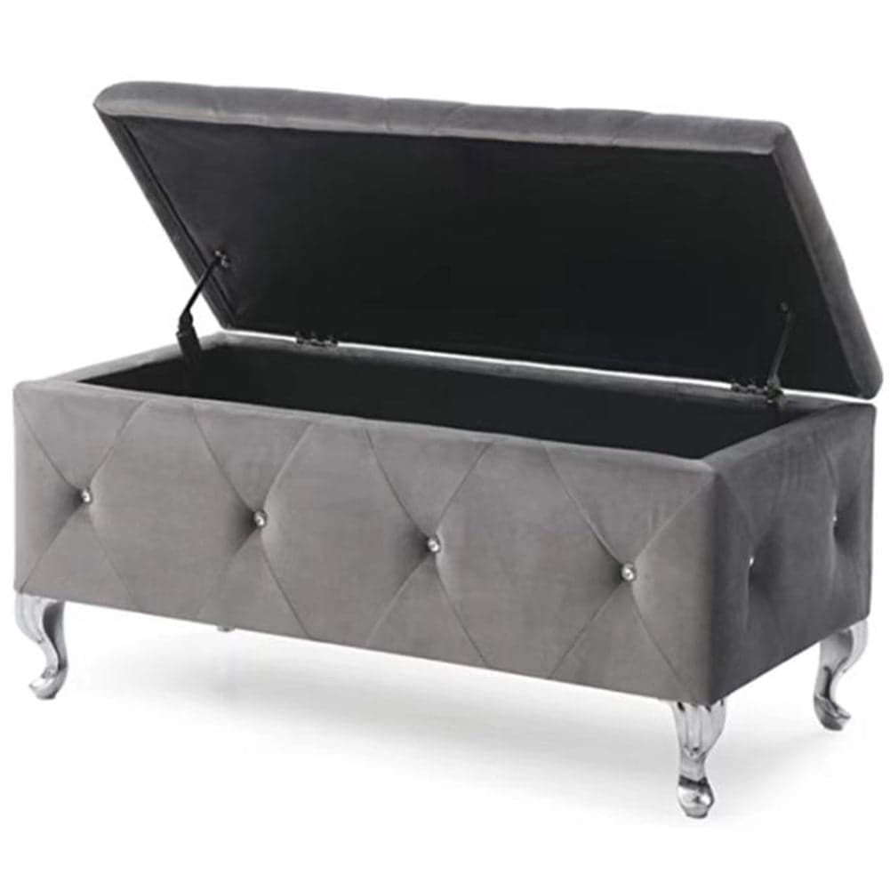 Cassapanca Pouf Contenitore Panca Moderna 96x46 H 43cm con Cristalli Grigio in Panche contenitore Danyx - Casoria, commercioVirtuoso.it