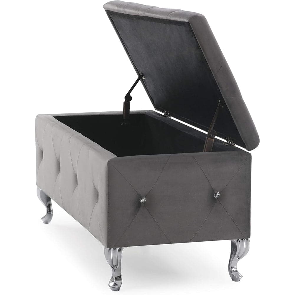 Cassapanca Pouf Contenitore Panca Moderna 96x46 H 43cm con Cristalli Grigio in Panche contenitore Danyx - Casoria, commercioVirtuoso.it