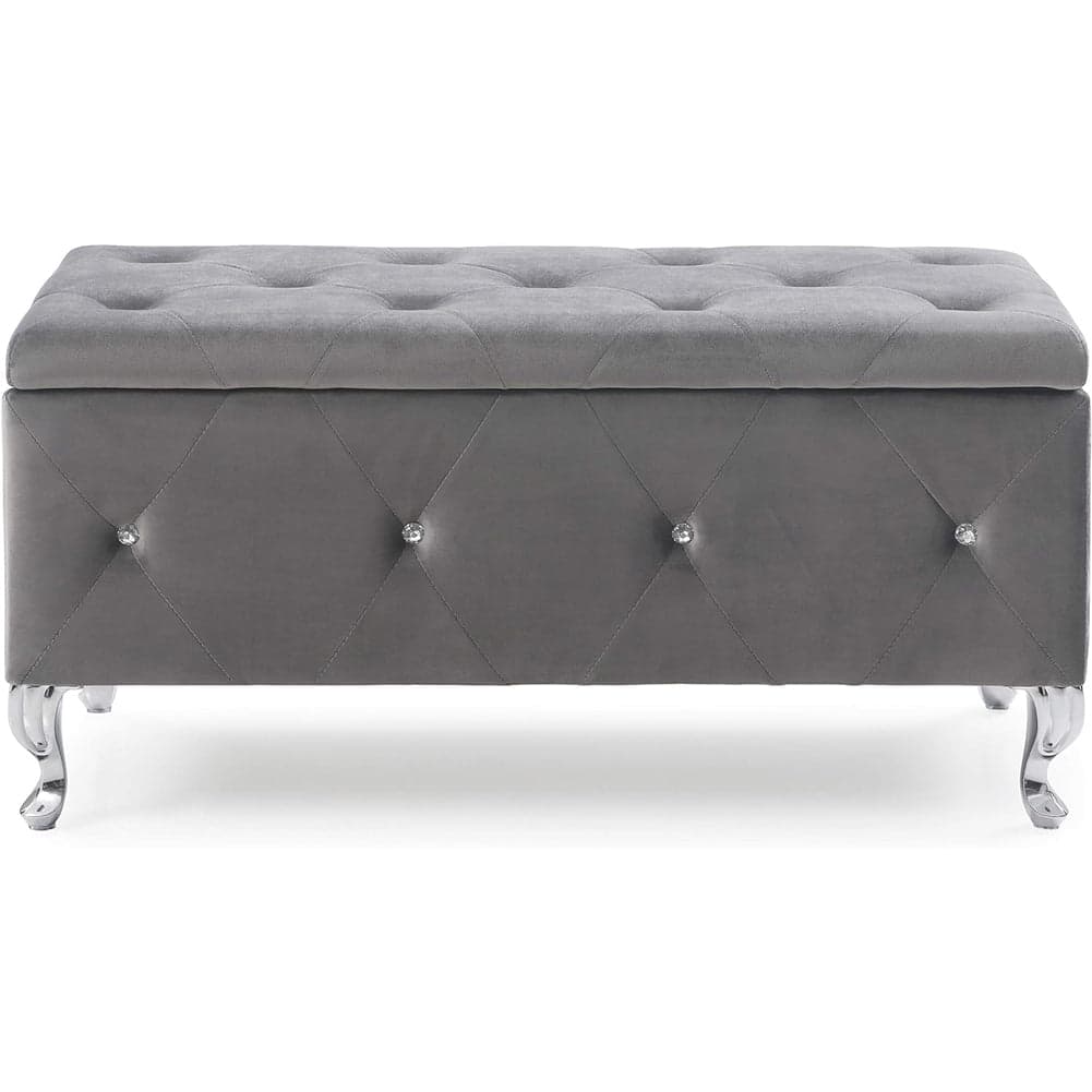 Cassapanca Pouf Contenitore Panca Moderna 96x46 H 43cm con Cristalli Grigio in Panche contenitore Danyx - Casoria, commercioVirtuoso.it