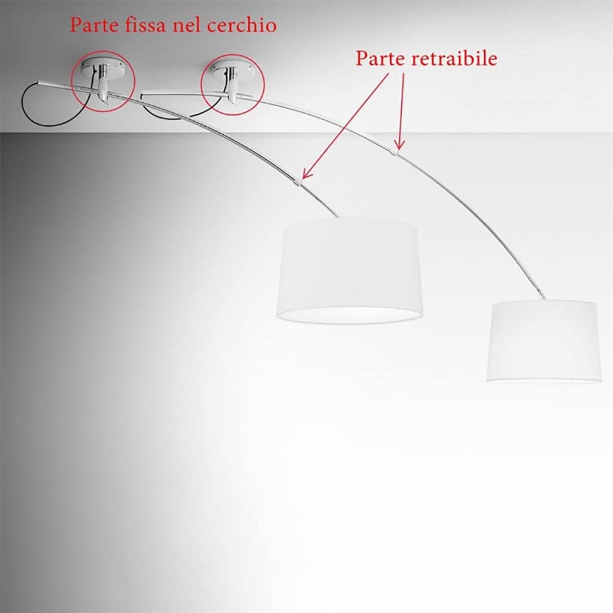 Braccio soffitto Gea Luce AIDA G E27 LED lampada soffitto paralume tessuto bianco in Paralumi Lampadari Bartalini - Colle di Val d’Elsa, commercioVirtuoso.it