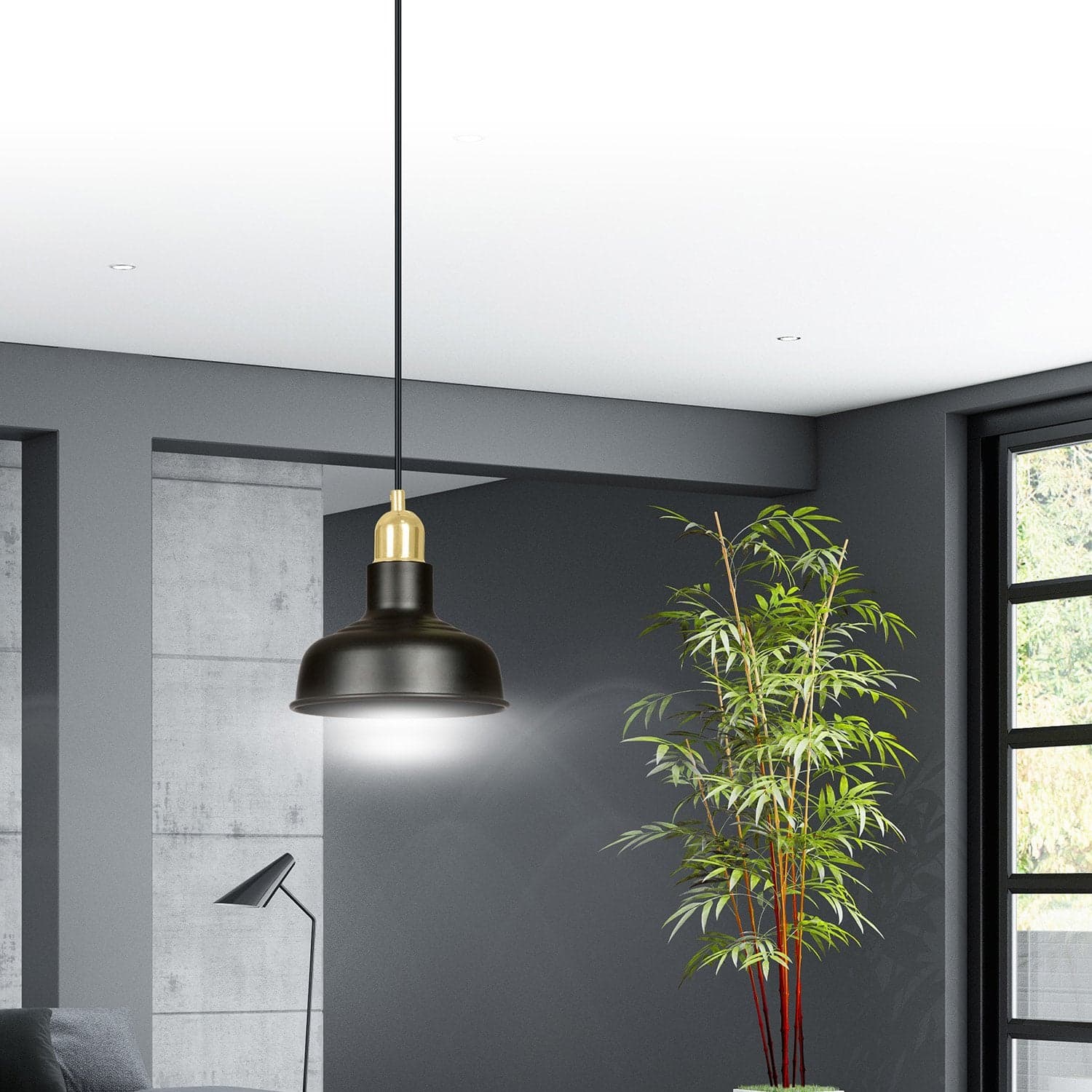 Sospensione Industrial 1 Luce Ibor In Acciaio Nero Con Elementi In Oro in Lampade a sospensione LuceArt - Montecorvino Pugliano, commercioVirtuoso.it