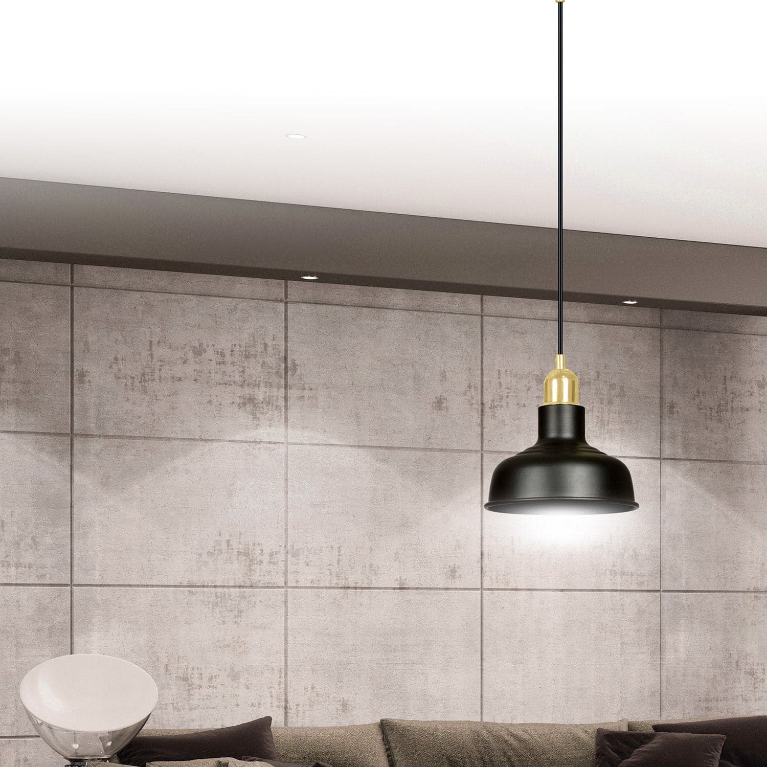 Sospensione Industrial 1 Luce Ibor In Acciaio Nero Con Elementi In Oro in Lampade a sospensione LuceArt - Montecorvino Pugliano, commercioVirtuoso.it