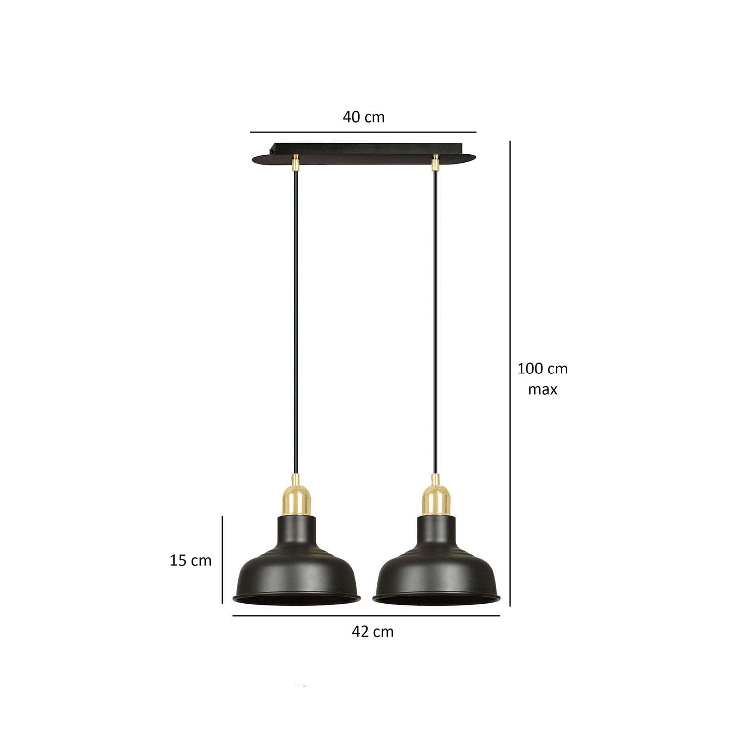 Lampadario Industrial 2 Luci Ibor In Acciaio Nero Con Elementi In Oro in Lampade a sospensione LuceArt - Montecorvino Pugliano, commercioVirtuoso.it