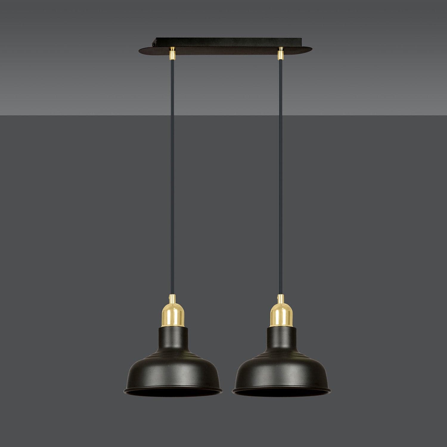 Lampadario Industrial 2 Luci Ibor In Acciaio Nero Con Elementi In Oro in Lampade a sospensione LuceArt - Montecorvino Pugliano, commercioVirtuoso.it