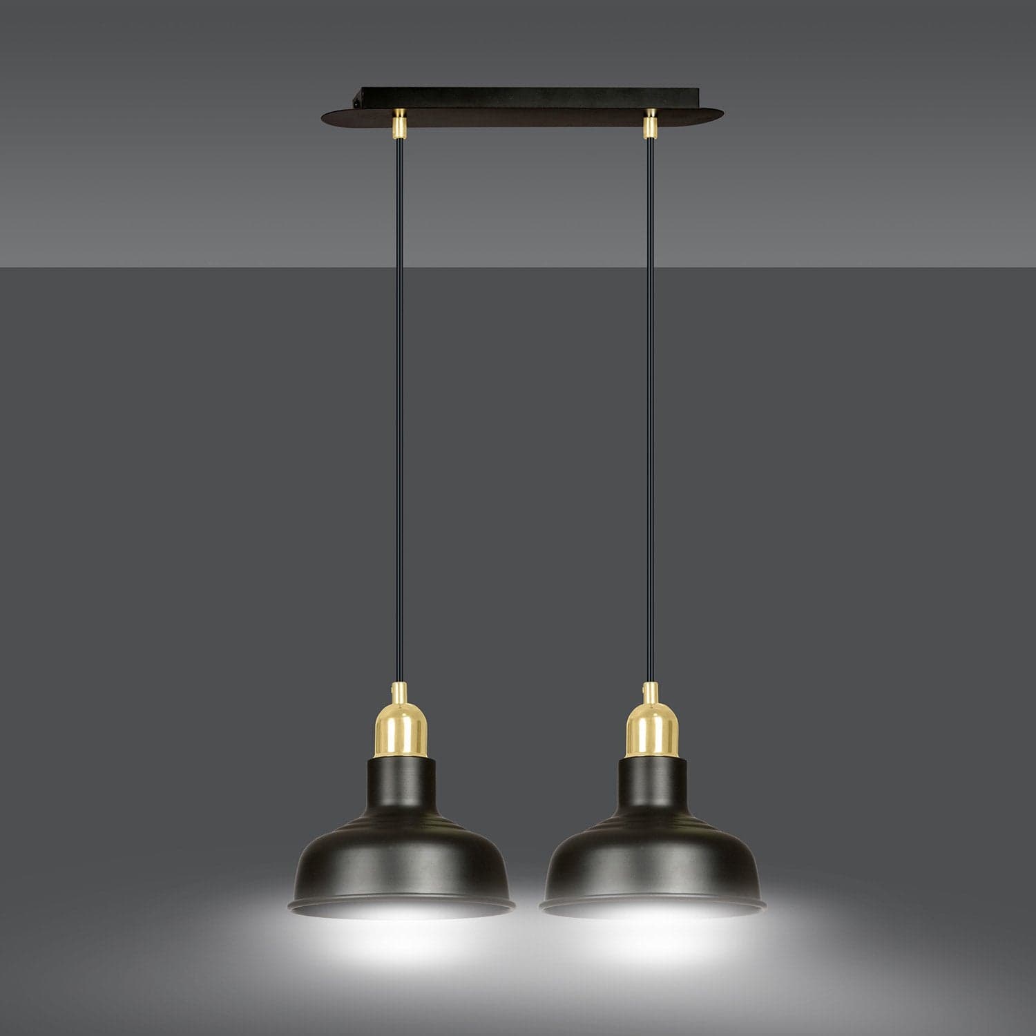 Lampadario Industrial 2 Luci Ibor In Acciaio Nero Con Elementi In Oro in Lampade a sospensione LuceArt - Montecorvino Pugliano, commercioVirtuoso.it