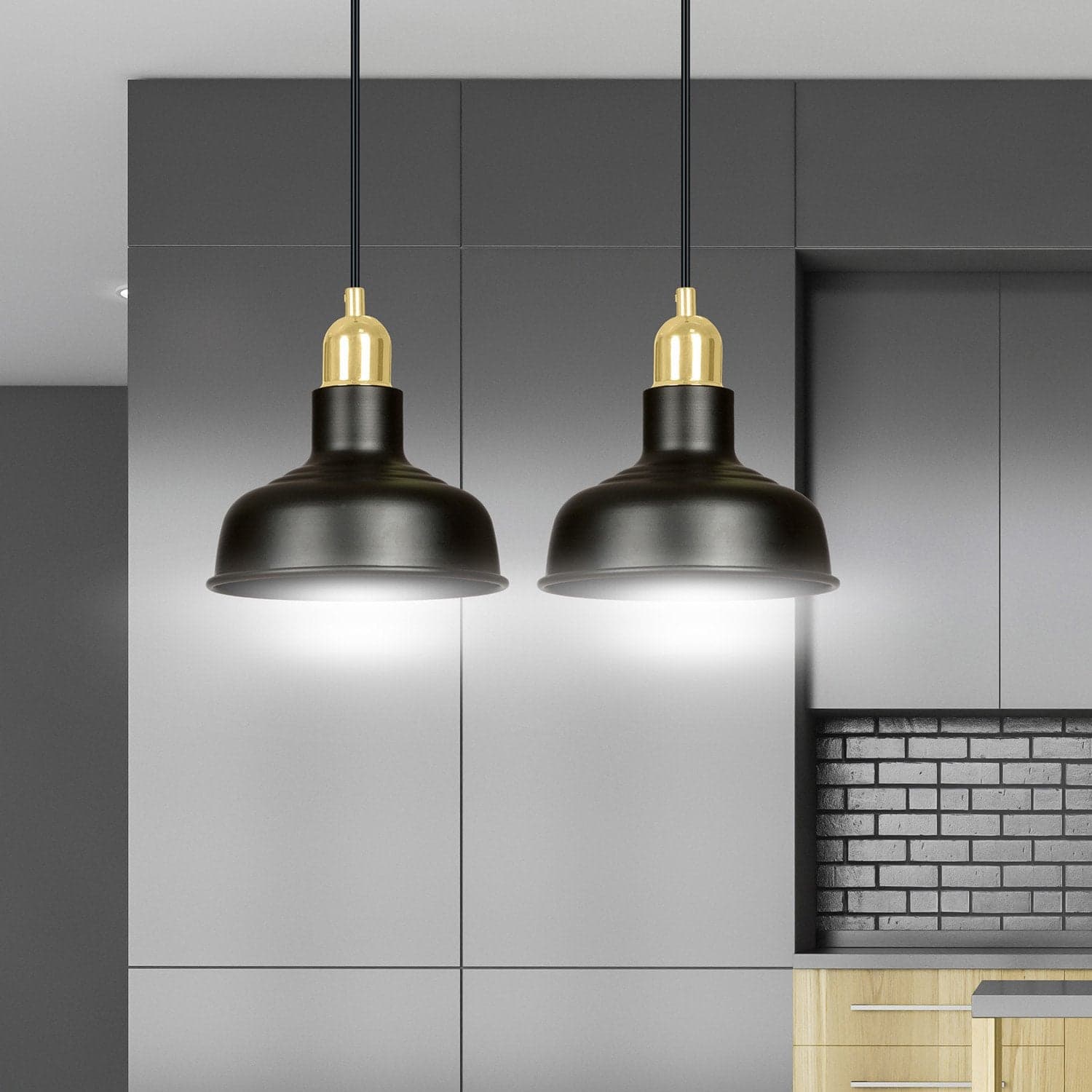 Lampadario Industrial 2 Luci Ibor In Acciaio Nero Con Elementi In Oro in Lampade a sospensione LuceArt - Montecorvino Pugliano, commercioVirtuoso.it