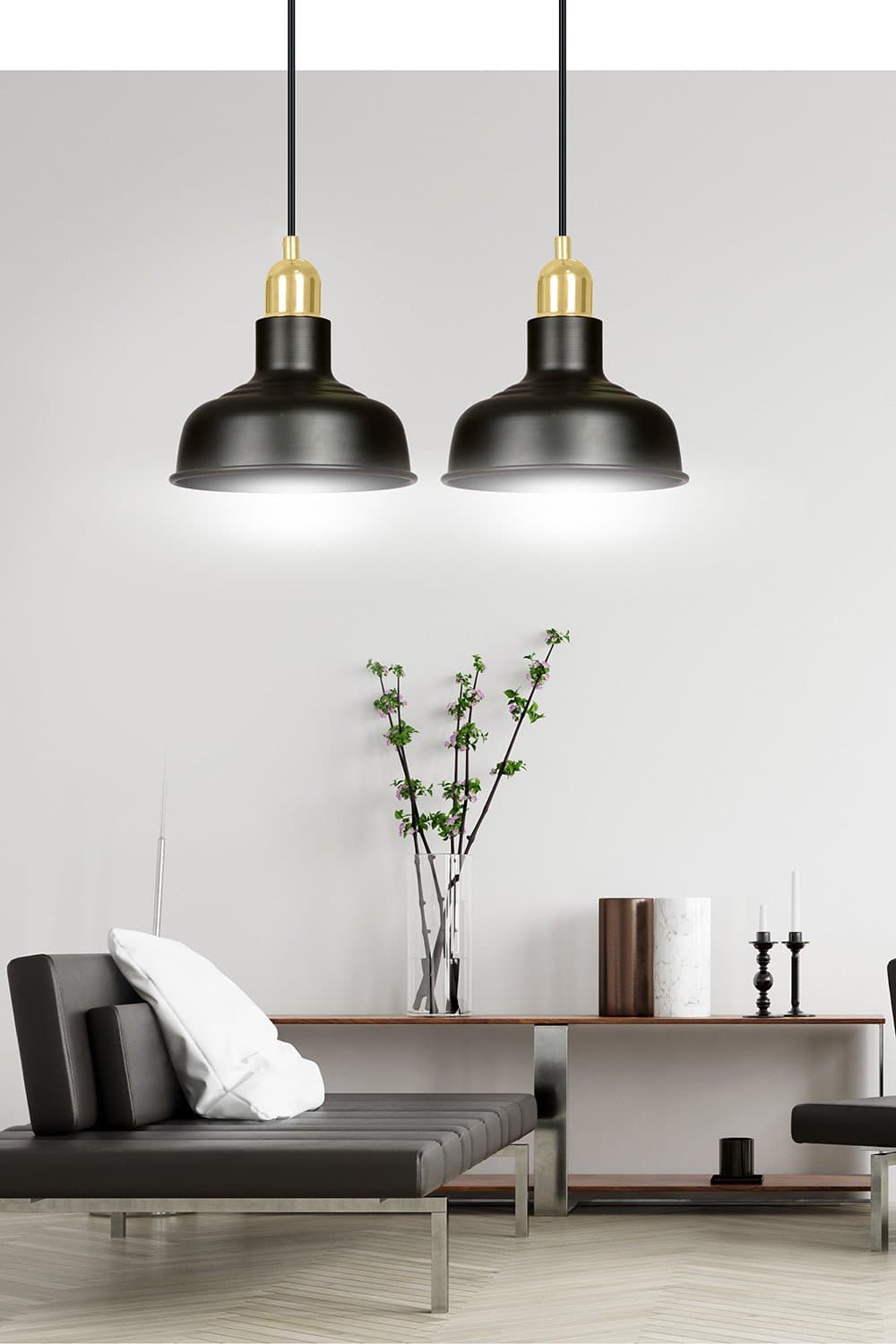 Lampadario Industrial 2 Luci Ibor In Acciaio Nero Con Elementi In Oro in Lampade a sospensione LuceArt - Montecorvino Pugliano, commercioVirtuoso.it