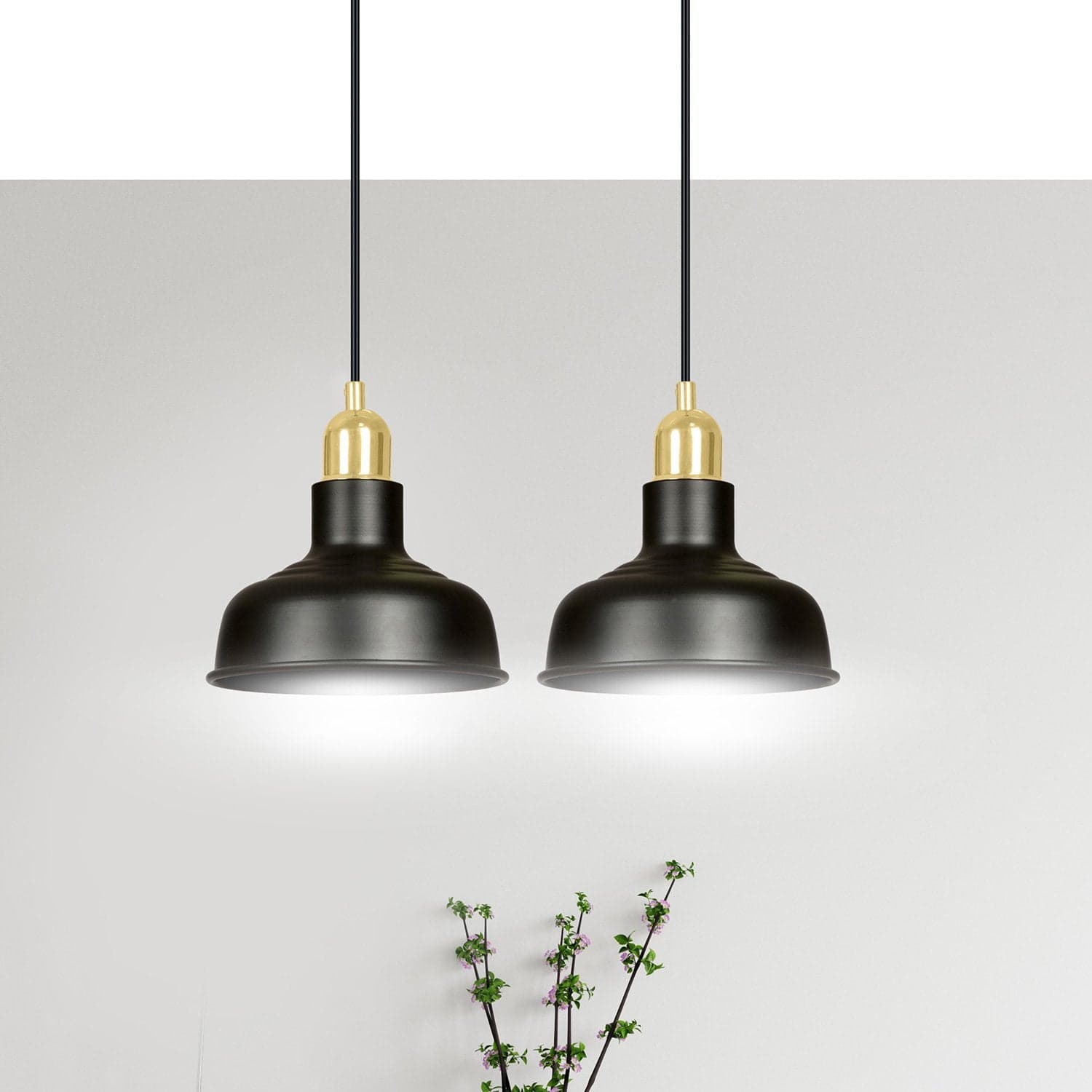 Lampadario Industrial 2 Luci Ibor In Acciaio Nero Con Elementi In Oro in Lampade a sospensione LuceArt - Montecorvino Pugliano, commercioVirtuoso.it