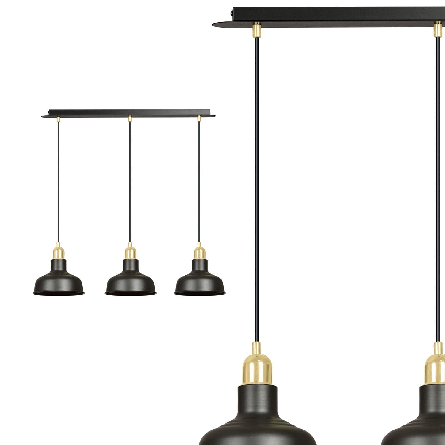 Lampadario Industrial 3 Luci Ibor In Acciaio Nero Con Elementi In Oro in Lampade a sospensione LuceArt - Montecorvino Pugliano, commercioVirtuoso.it