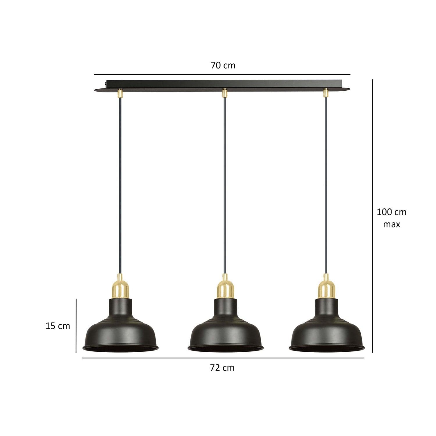 Lampadario Industrial 3 Luci Ibor In Acciaio Nero Con Elementi In Oro in Lampade a sospensione LuceArt - Montecorvino Pugliano, commercioVirtuoso.it