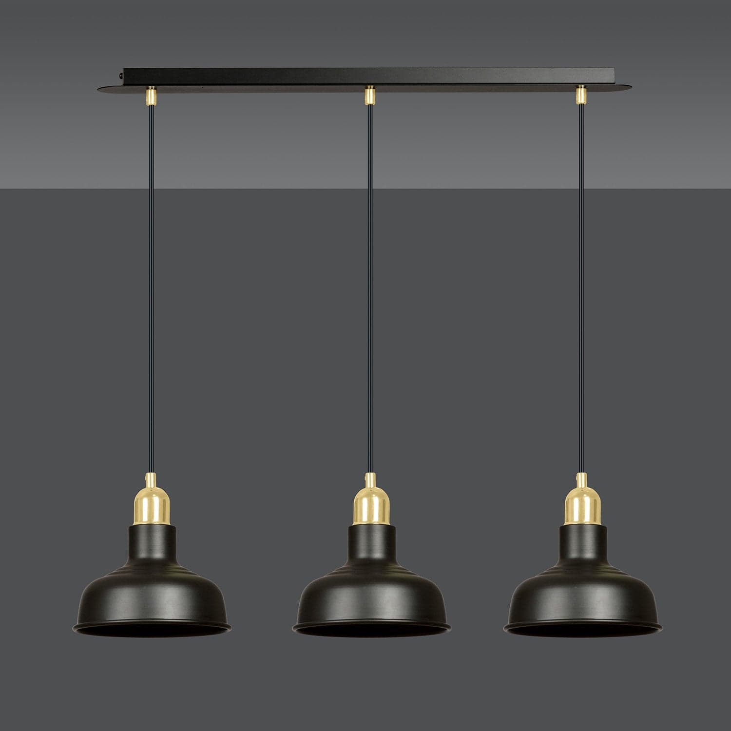 Lampadario Industrial 3 Luci Ibor In Acciaio Nero Con Elementi In Oro in Lampade a sospensione LuceArt - Montecorvino Pugliano, commercioVirtuoso.it