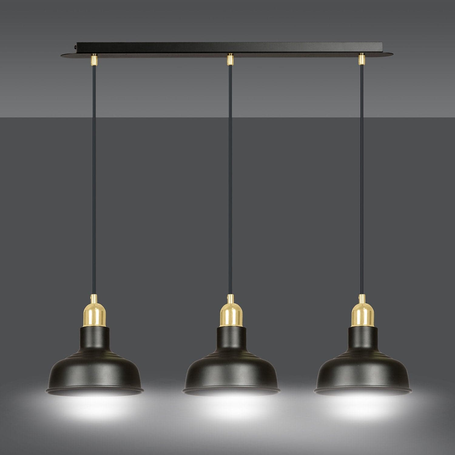 Lampadario Industrial 3 Luci Ibor In Acciaio Nero Con Elementi In Oro in Lampade a sospensione LuceArt - Montecorvino Pugliano, commercioVirtuoso.it