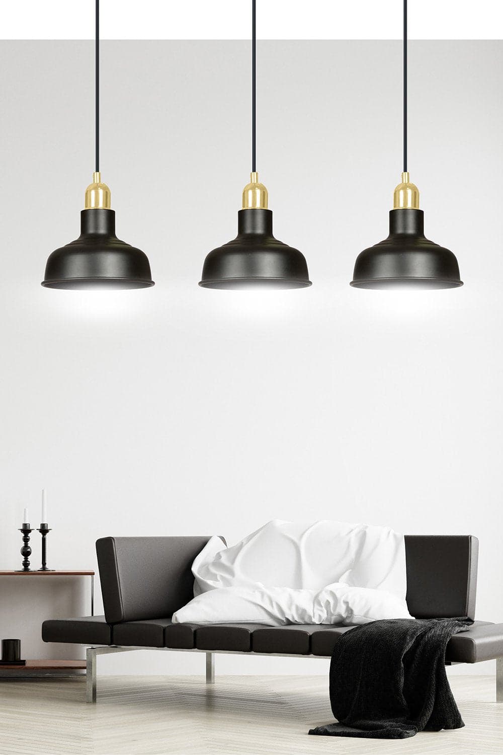 Lampadario Industrial 3 Luci Ibor In Acciaio Nero Con Elementi In Oro in Lampade a sospensione LuceArt - Montecorvino Pugliano, commercioVirtuoso.it