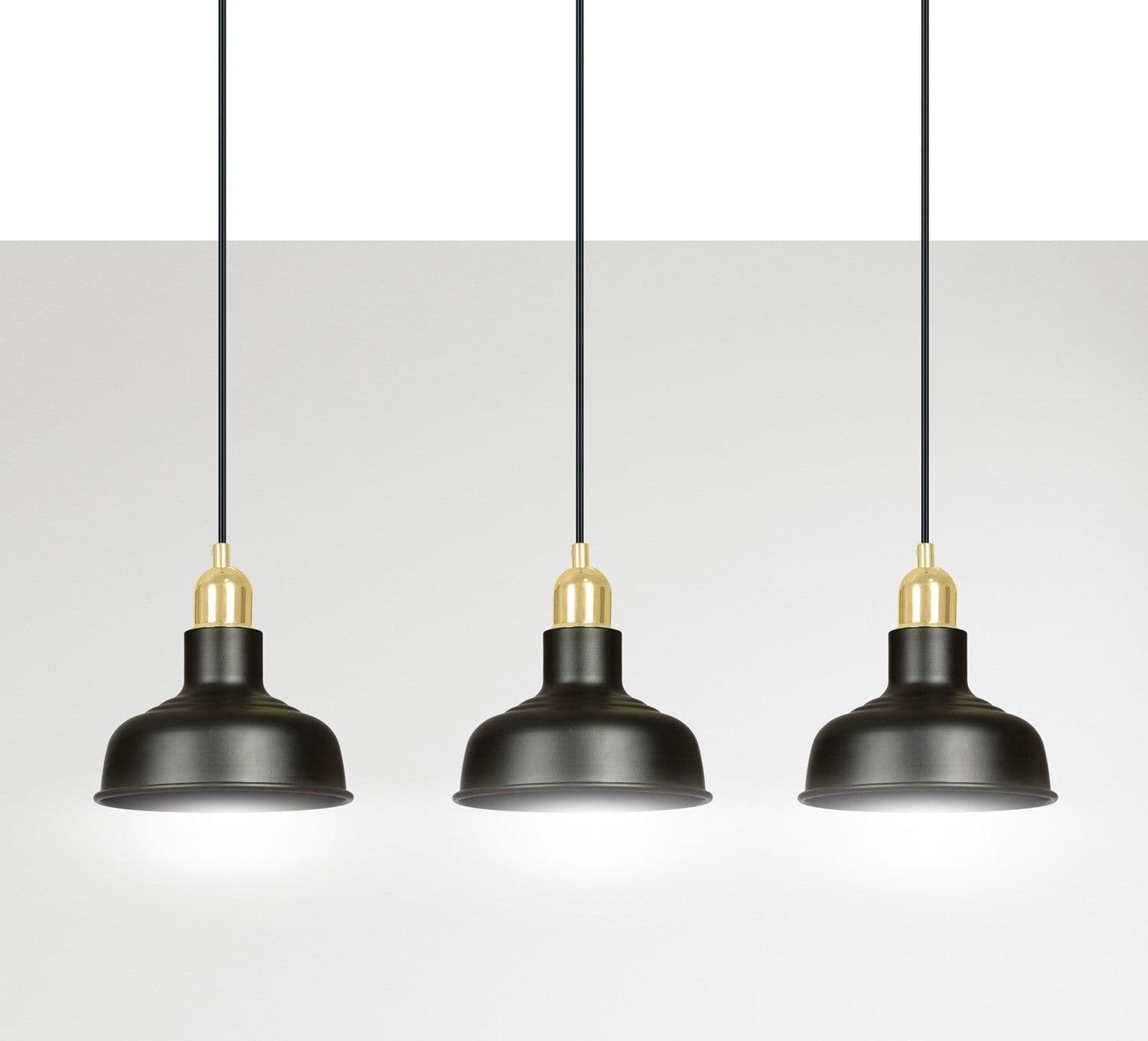 Lampadario Industrial 3 Luci Ibor In Acciaio Nero Con Elementi In Oro in Lampade a sospensione LuceArt - Montecorvino Pugliano, commercioVirtuoso.it