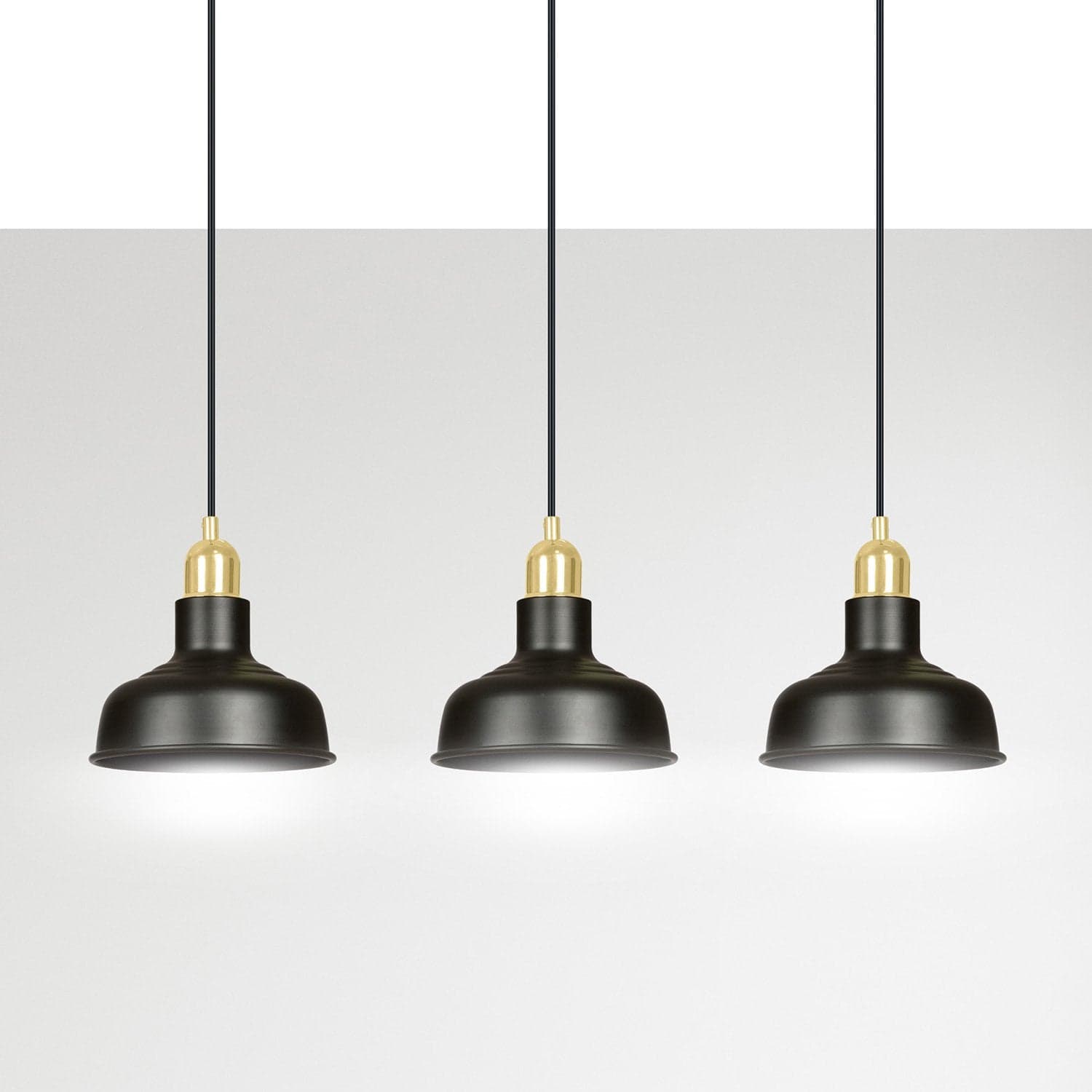 Lampadario Industrial 3 Luci Ibor In Acciaio Nero Con Elementi In Oro in Lampade a sospensione LuceArt - Montecorvino Pugliano, commercioVirtuoso.it