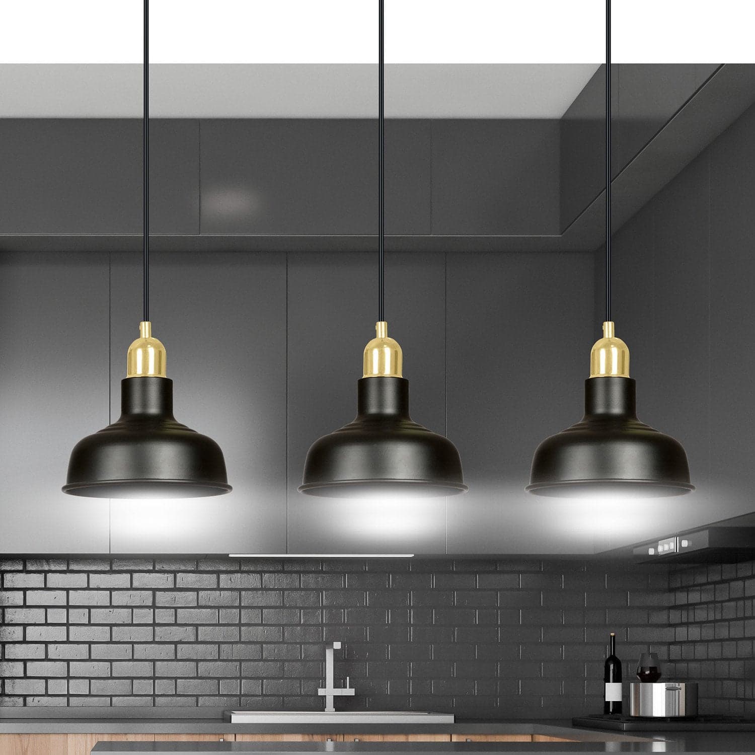 Lampadario Industrial 3 Luci Ibor In Acciaio Nero Con Elementi In Oro in Lampade a sospensione LuceArt - Montecorvino Pugliano, commercioVirtuoso.it