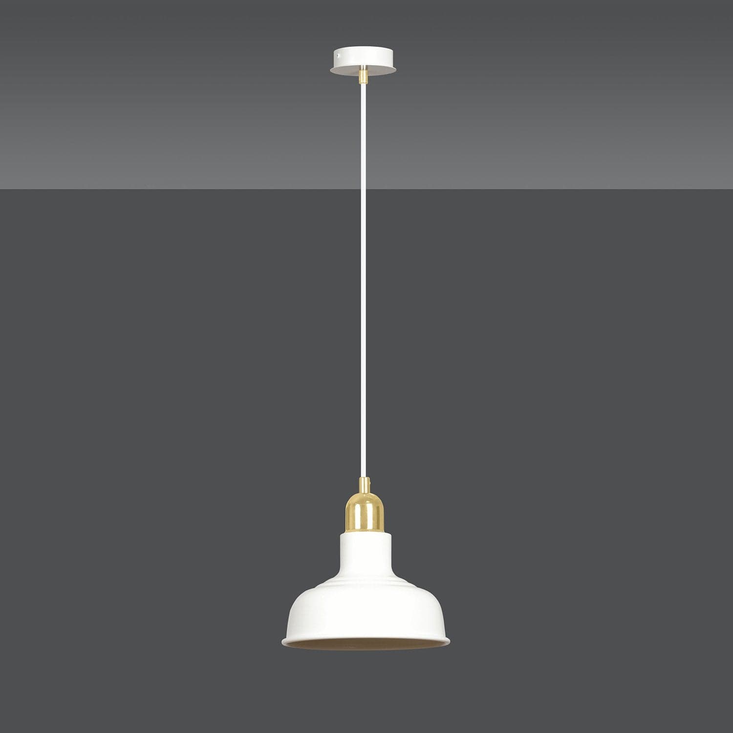 Sospensione Industrial 1 Luce Ibor In Acciaio Bianco Con Elementi In Oro in Lampade a sospensione LuceArt - Montecorvino Pugliano, commercioVirtuoso.it