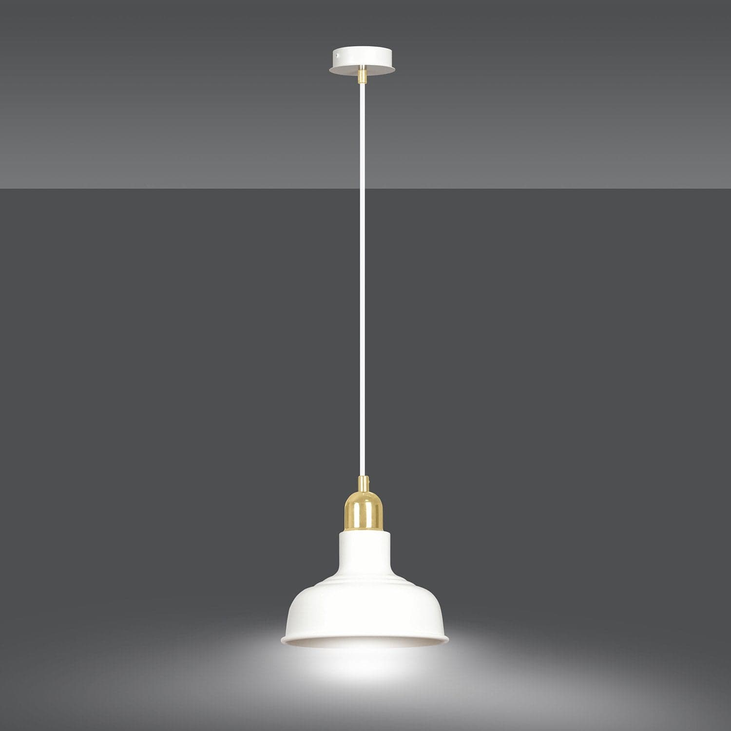Sospensione Industrial 1 Luce Ibor In Acciaio Bianco Con Elementi In Oro in Lampade a sospensione LuceArt - Montecorvino Pugliano, commercioVirtuoso.it