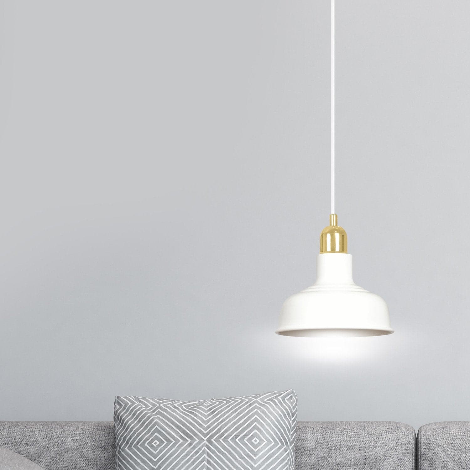 Sospensione Industrial 1 Luce Ibor In Acciaio Bianco Con Elementi In Oro in Lampade a sospensione LuceArt - Montecorvino Pugliano, commercioVirtuoso.it