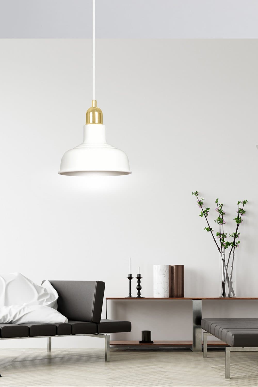 Sospensione Industrial 1 Luce Ibor In Acciaio Bianco Con Elementi In Oro in Lampade a sospensione LuceArt - Montecorvino Pugliano, commercioVirtuoso.it