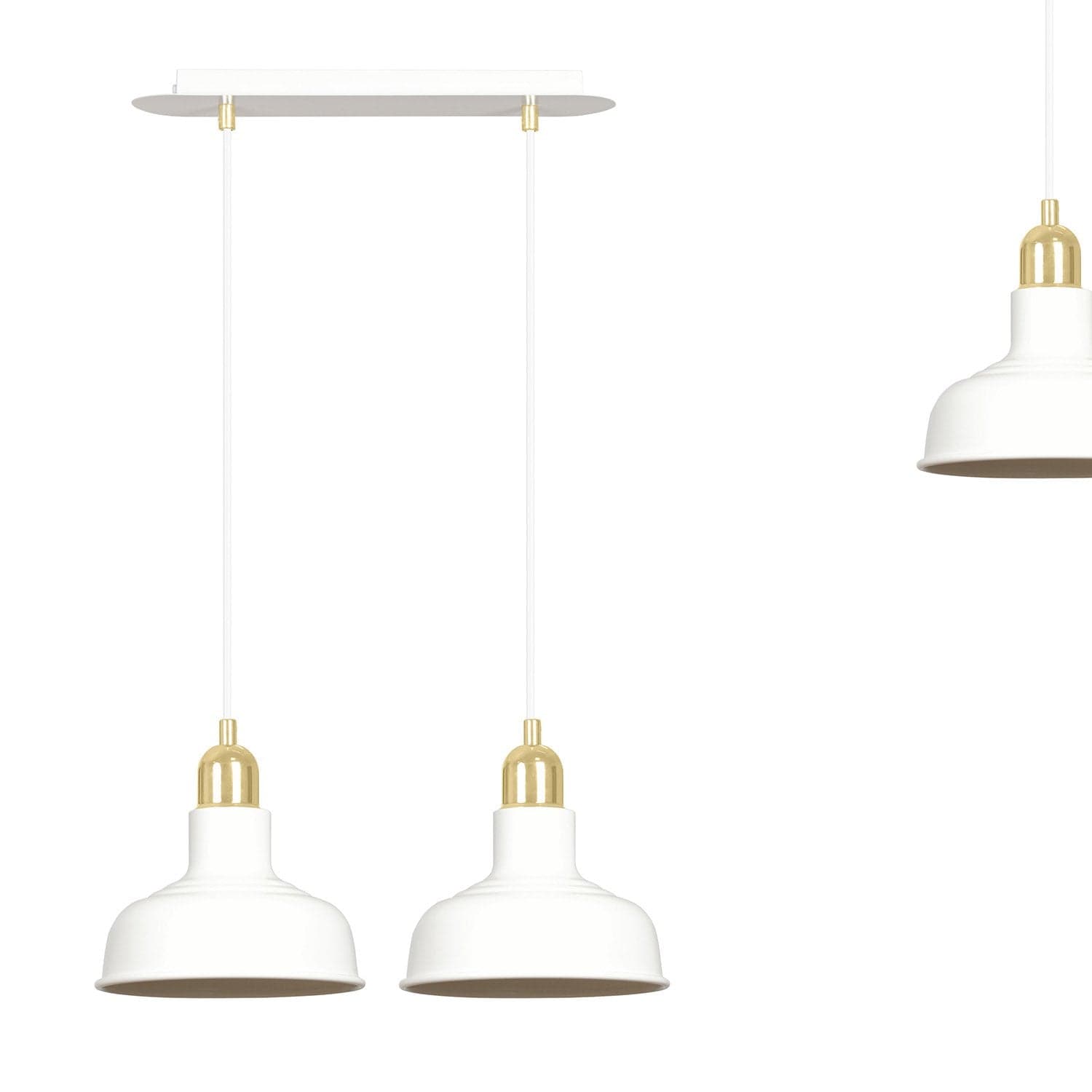 Lampadario Industrial 2 Luci Ibor In Acciaio Bianco Con Elementi In Oro in Lampade a sospensione LuceArt - Montecorvino Pugliano, commercioVirtuoso.it
