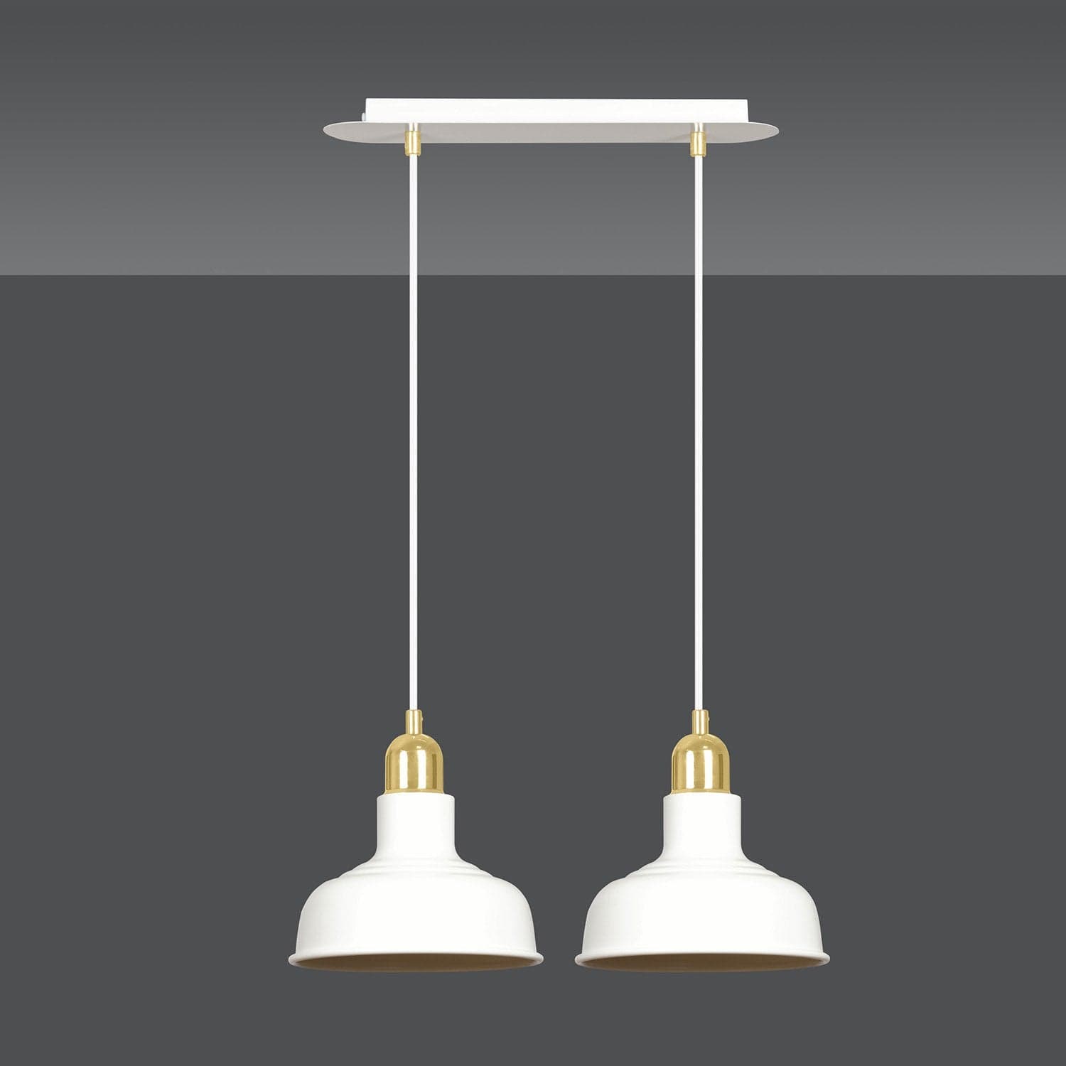 Lampadario Industrial 2 Luci Ibor In Acciaio Bianco Con Elementi In Oro in Lampade a sospensione LuceArt - Montecorvino Pugliano, commercioVirtuoso.it