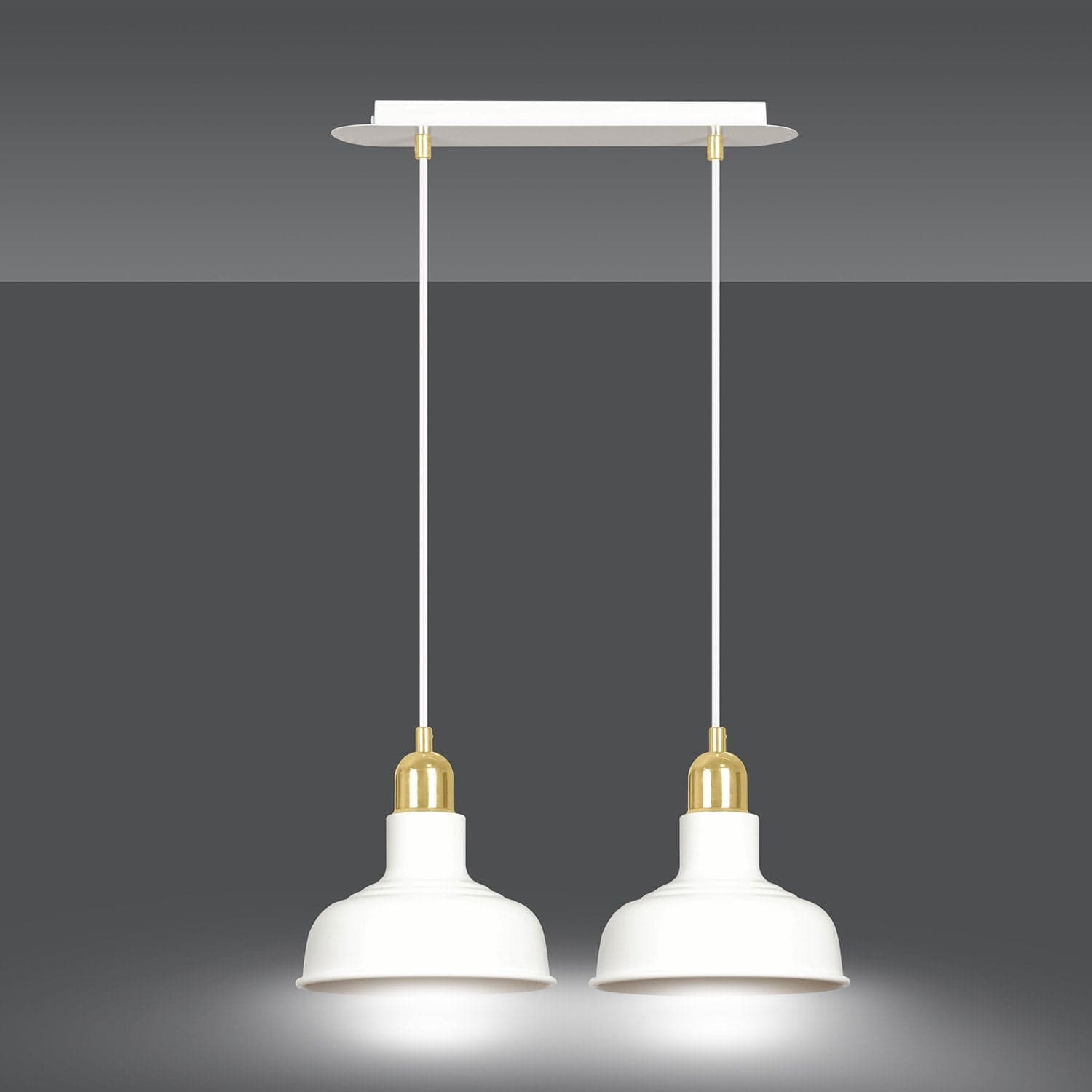 Lampadario Industrial 2 Luci Ibor In Acciaio Bianco Con Elementi In Oro in Lampade a sospensione LuceArt - Montecorvino Pugliano, commercioVirtuoso.it
