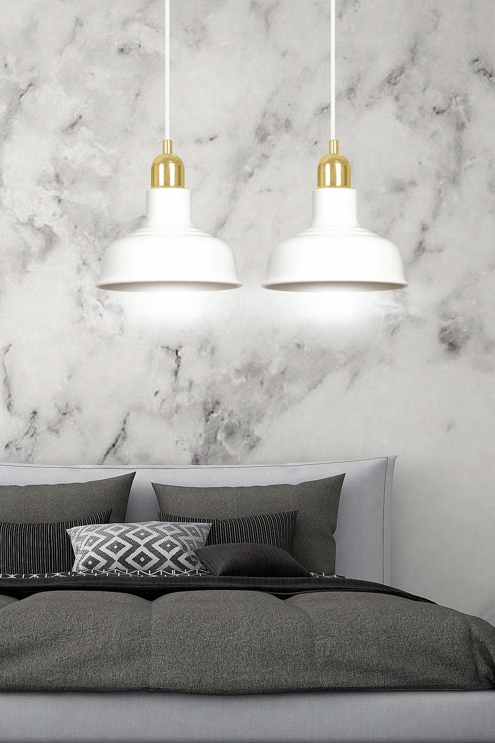 Lampadario Industrial 2 Luci Ibor In Acciaio Bianco Con Elementi In Oro in Lampade a sospensione LuceArt - Montecorvino Pugliano, commercioVirtuoso.it