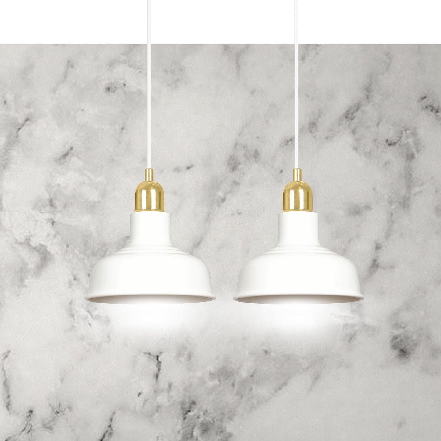 Lampadario Industrial 2 Luci Ibor In Acciaio Bianco Con Elementi In Oro in Lampade a sospensione LuceArt - Montecorvino Pugliano, commercioVirtuoso.it