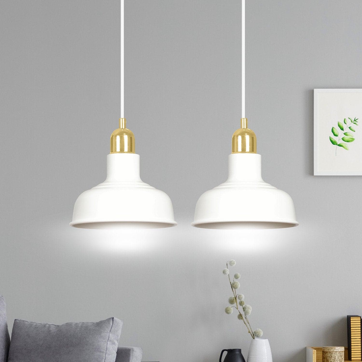Lampadario Industrial 2 Luci Ibor In Acciaio Bianco Con Elementi In Oro in Lampade a sospensione LuceArt - Montecorvino Pugliano, commercioVirtuoso.it